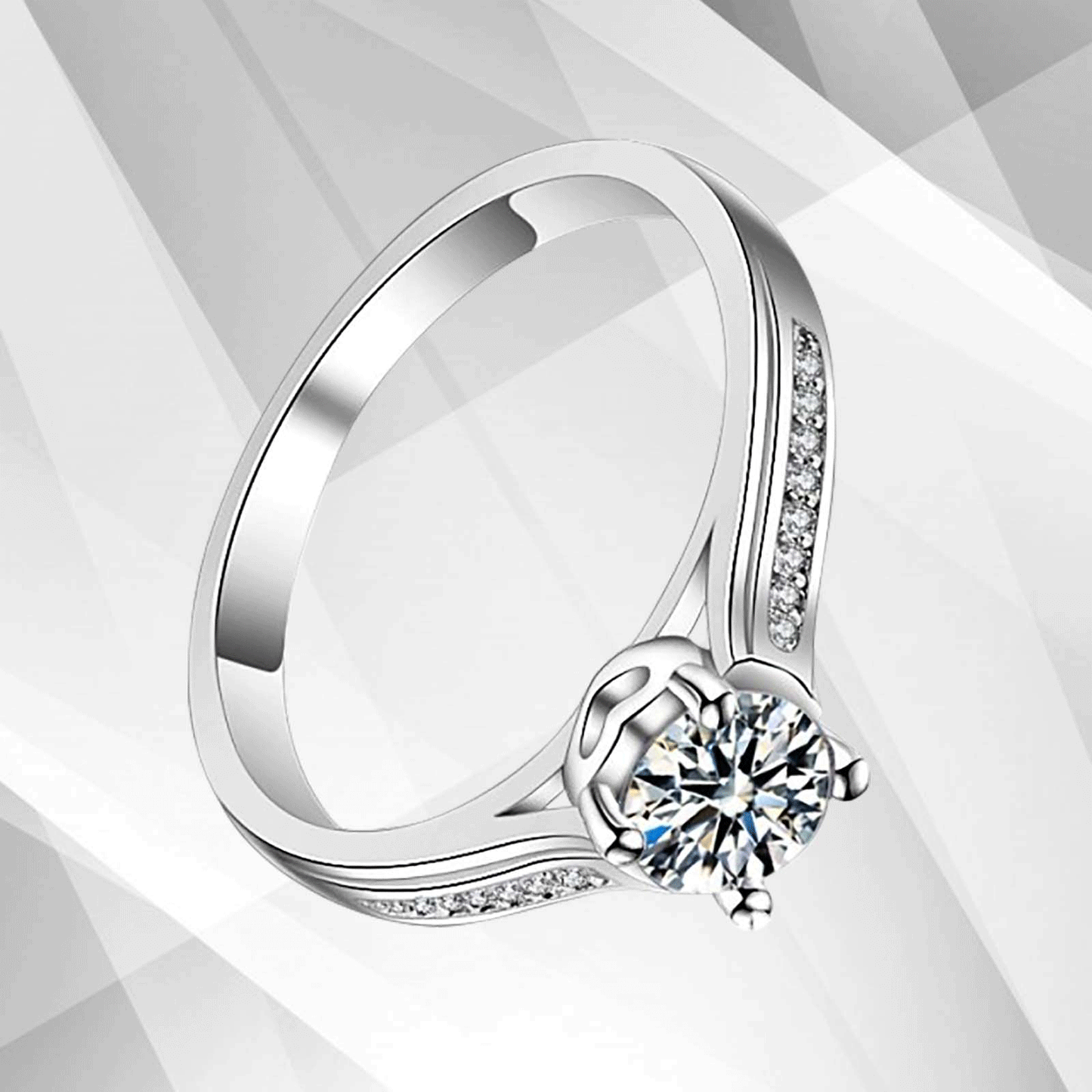 1.80Ct Round-Cut 17 Diamonds Solitaire Girls Engagement Ring 18K White Gold Over