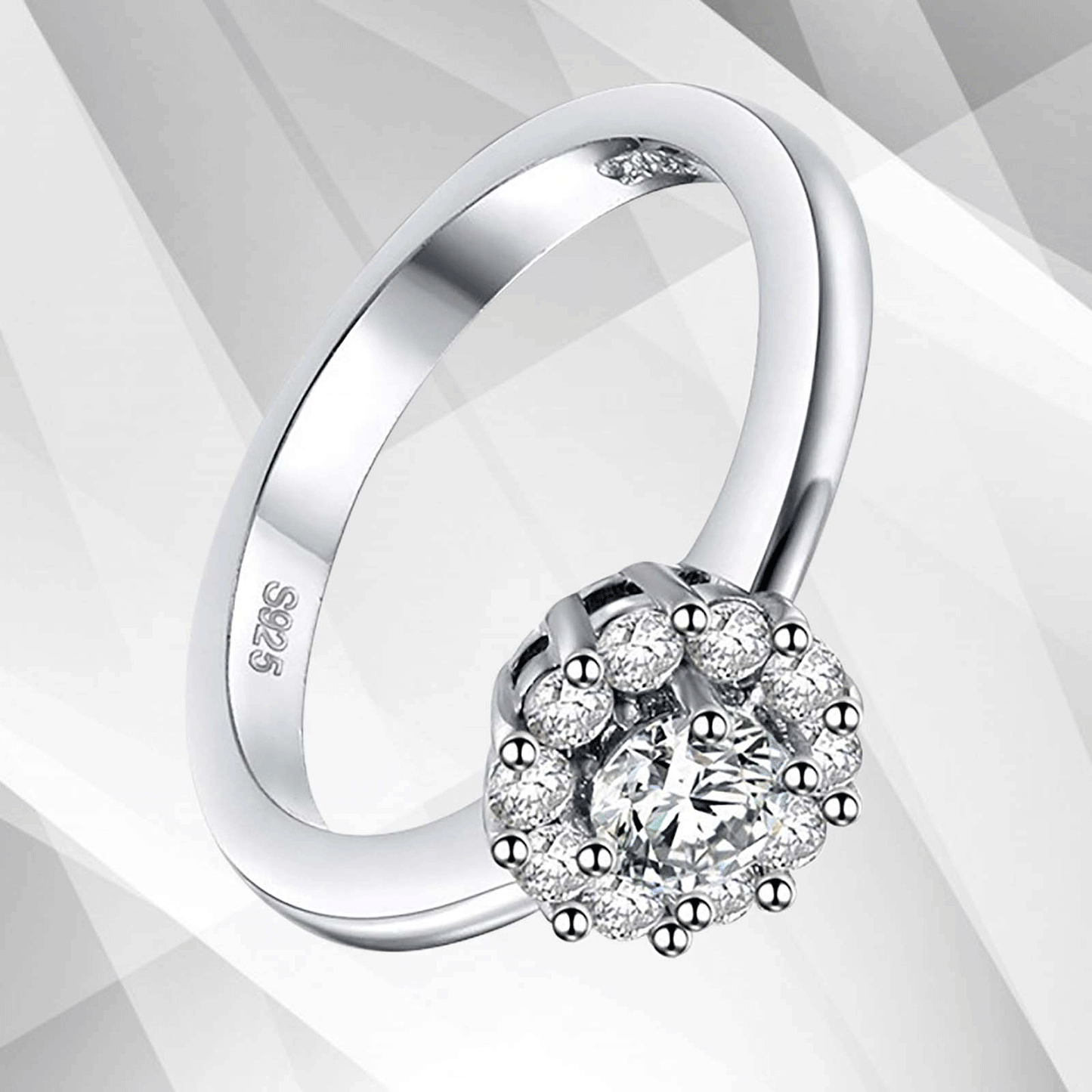 1.7Ct Round-Cut 11 CZ Diamonds Halo Bridal Engagement Ring 18K White Gold Over