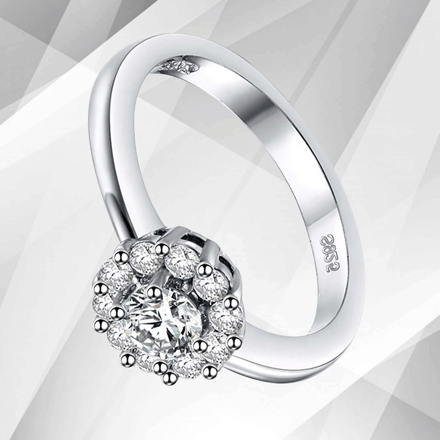 1.7Ct Round-Cut 11 CZ Diamonds Halo Bridal Engagement Ring 18K White Gold Over
