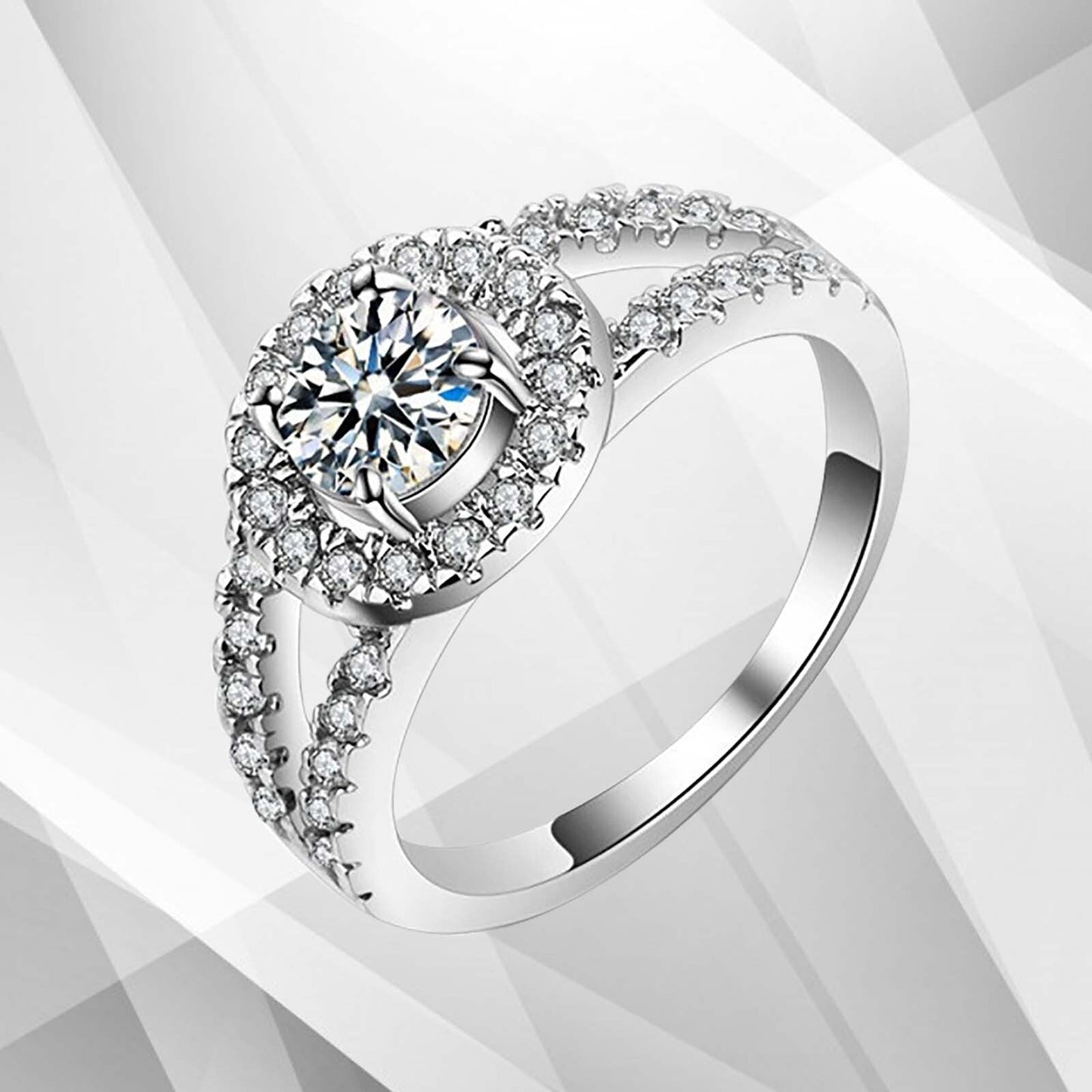 2.0Ct Round-Cut Diamond Halo Bridal Engagement Ring 18Ct White Gold Over