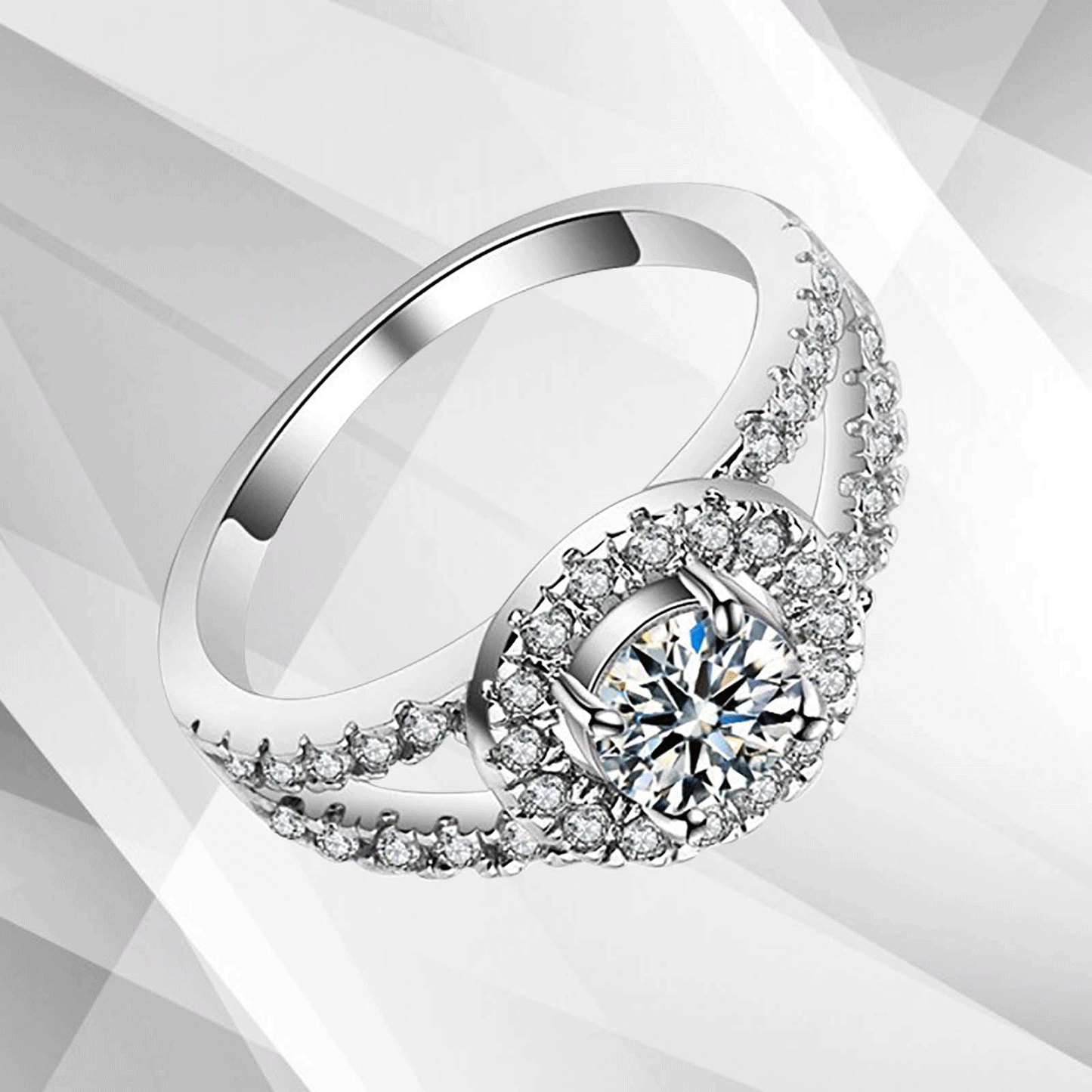 2.0Ct Round-Cut Diamond Halo Bridal Engagement Ring 18Ct White Gold Over