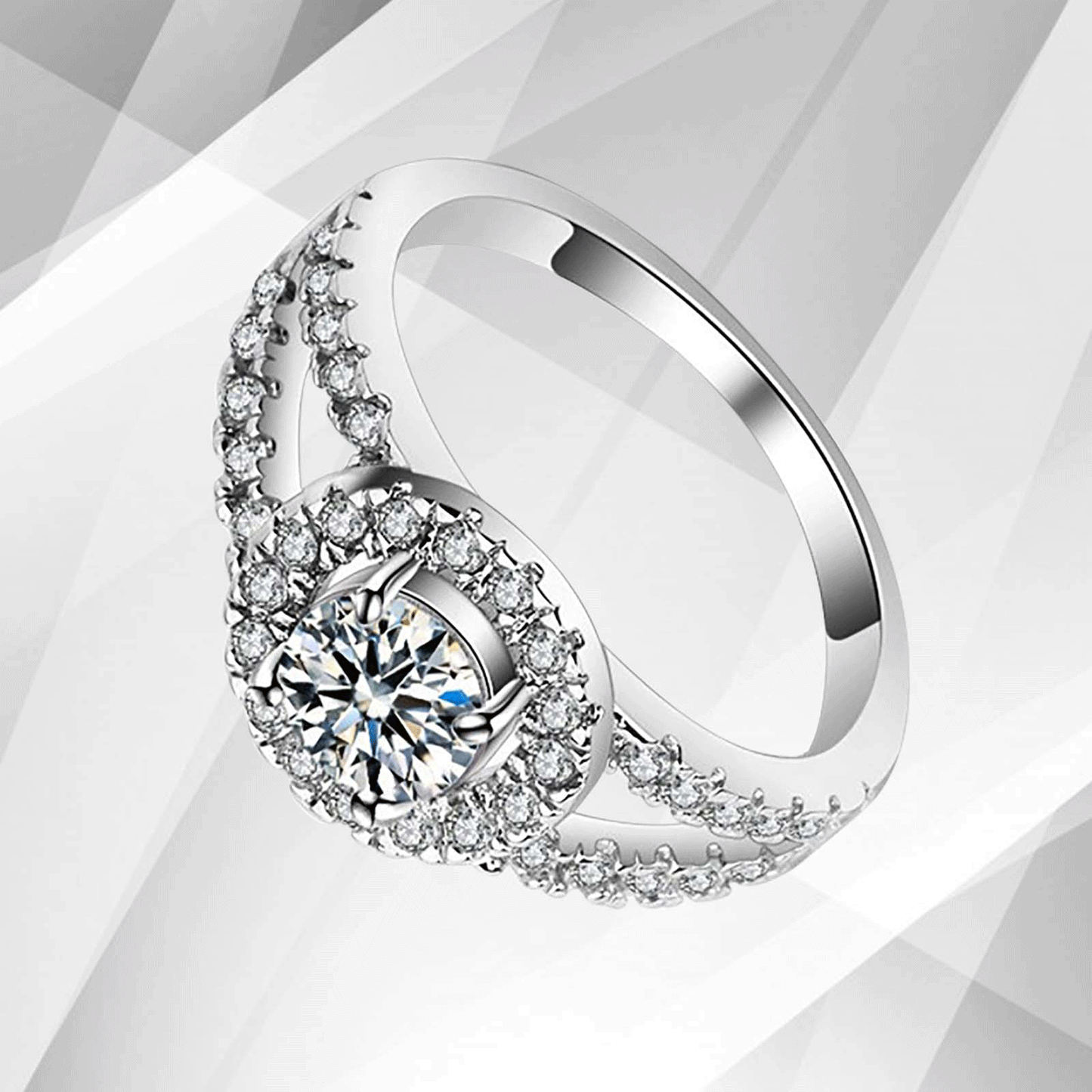 2.0Ct Round-Cut Diamond Halo Bridal Engagement Ring 18Ct White Gold Over