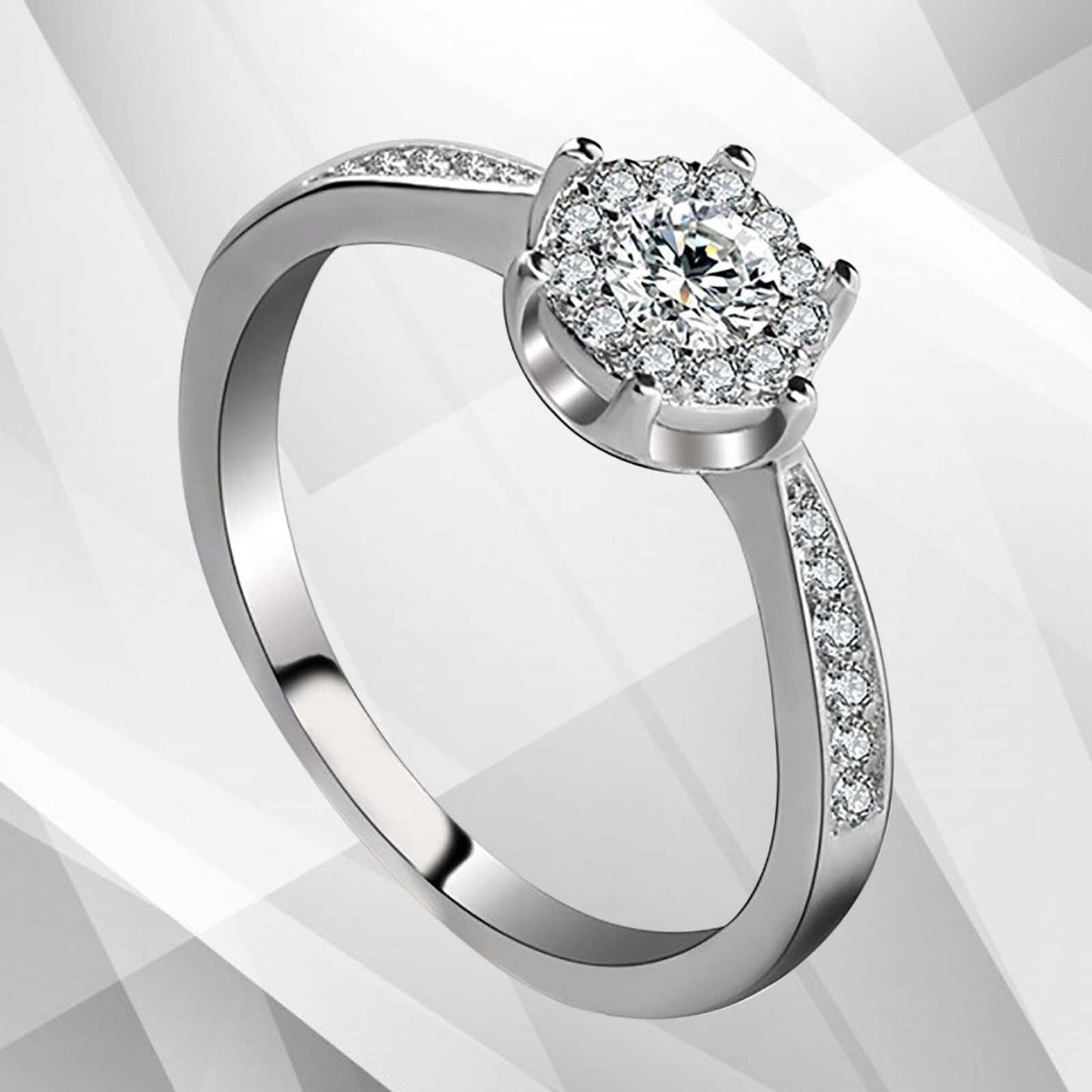 1.68Ct Round-Cut 28 CZ Diamonds Halo Bridal Engagement Ring 18K White Gold Over
