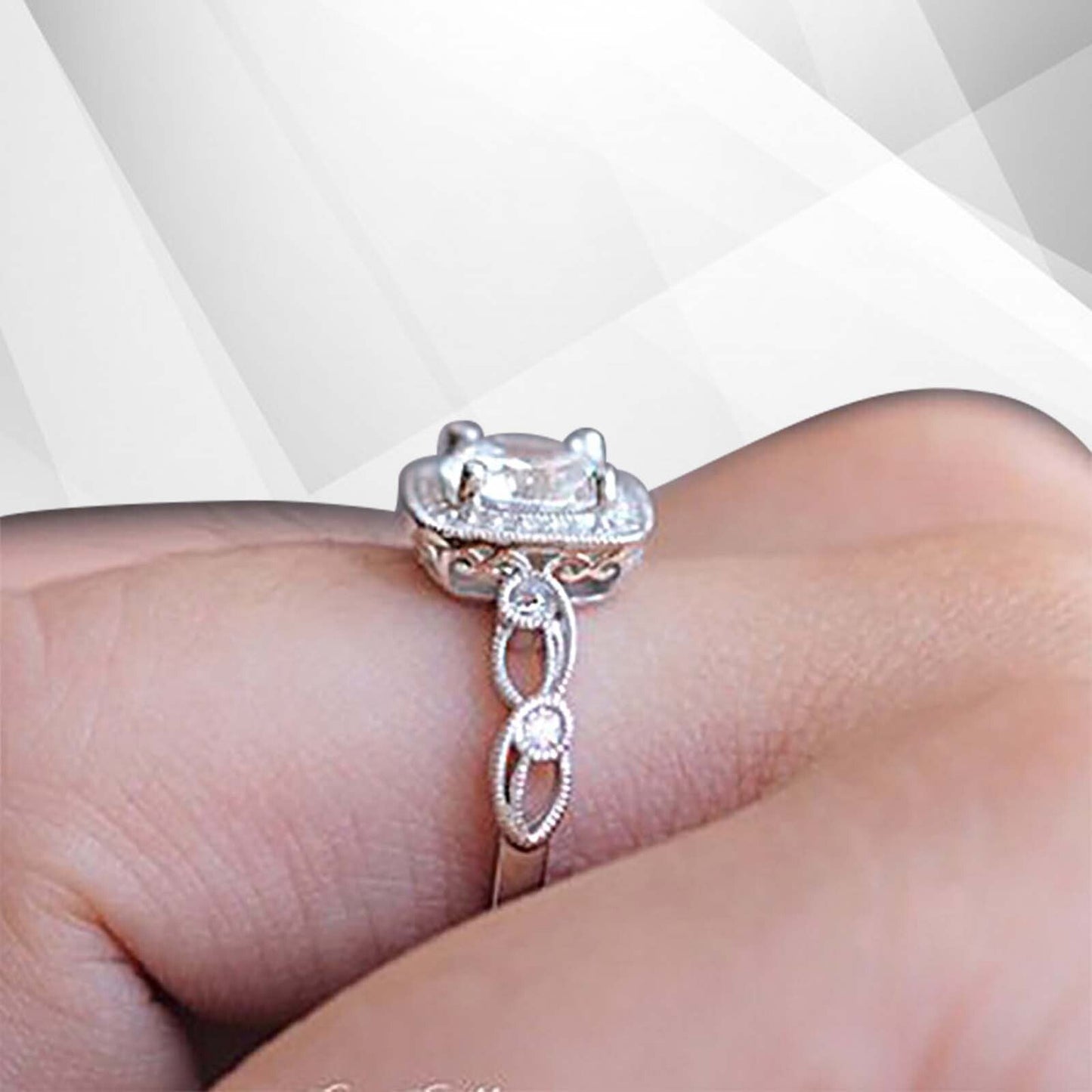2.88Ct Large CZ Diamond Cushion Halo Bridal Engagement Ring 18Ct White Gold Over