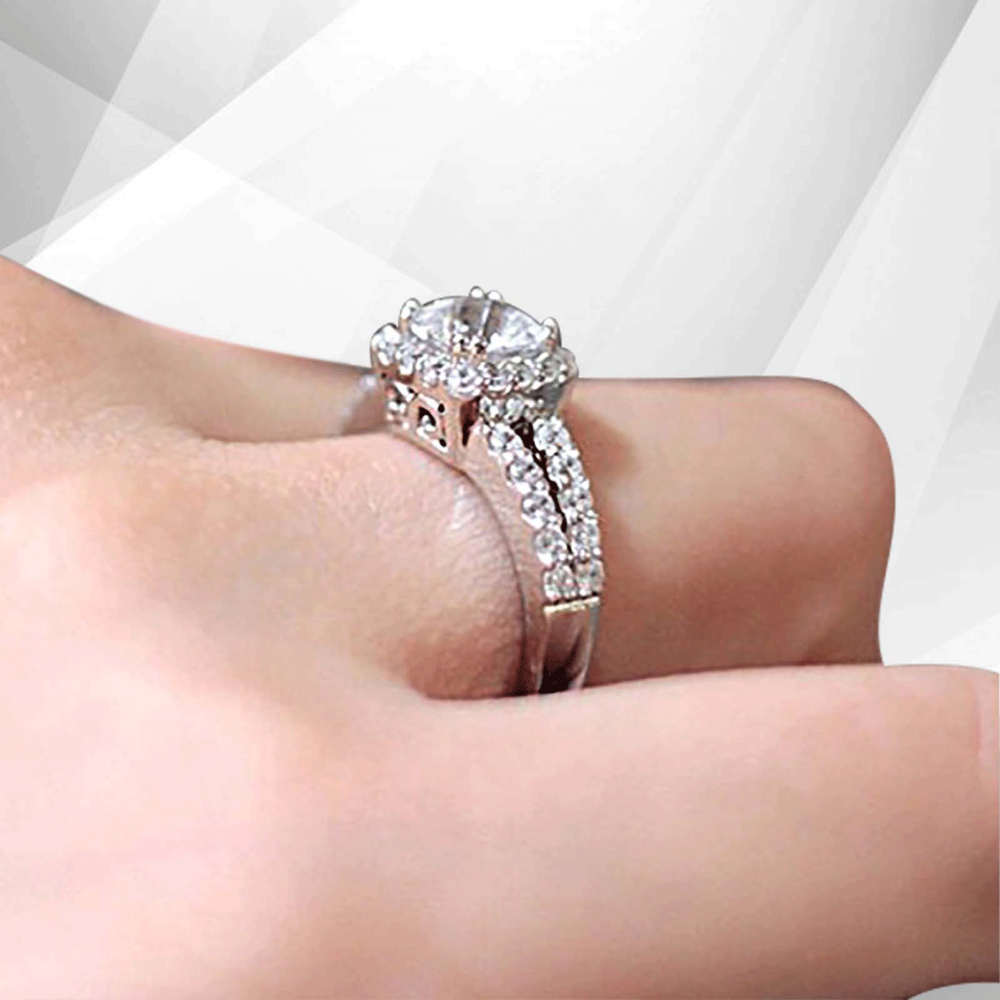 2.5Ct Round-Cut Diamond Cushion Halo Bridal Engagement Ring 18K White Gold Over