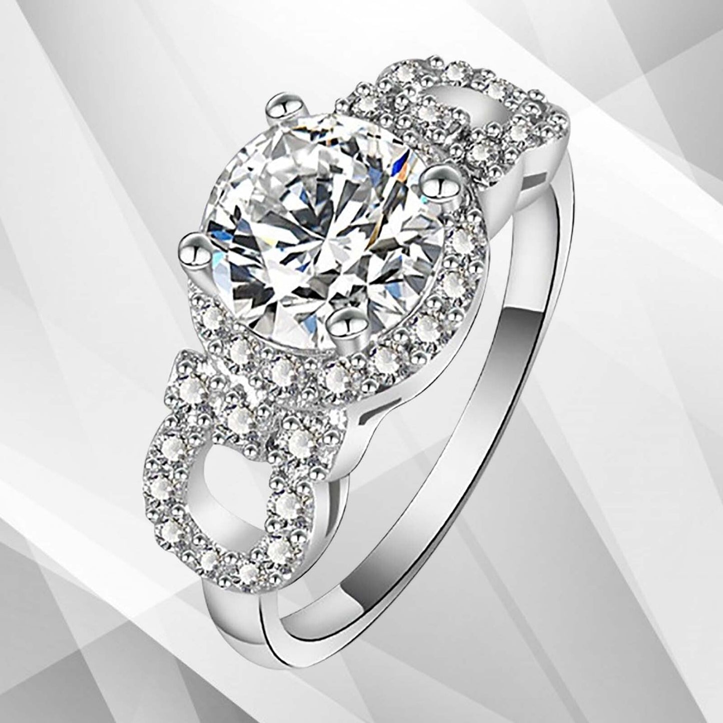 2.5Ct Round-Cut Diamonds Cushion Halo Bridal Engagement Ring 18K White Gold Over