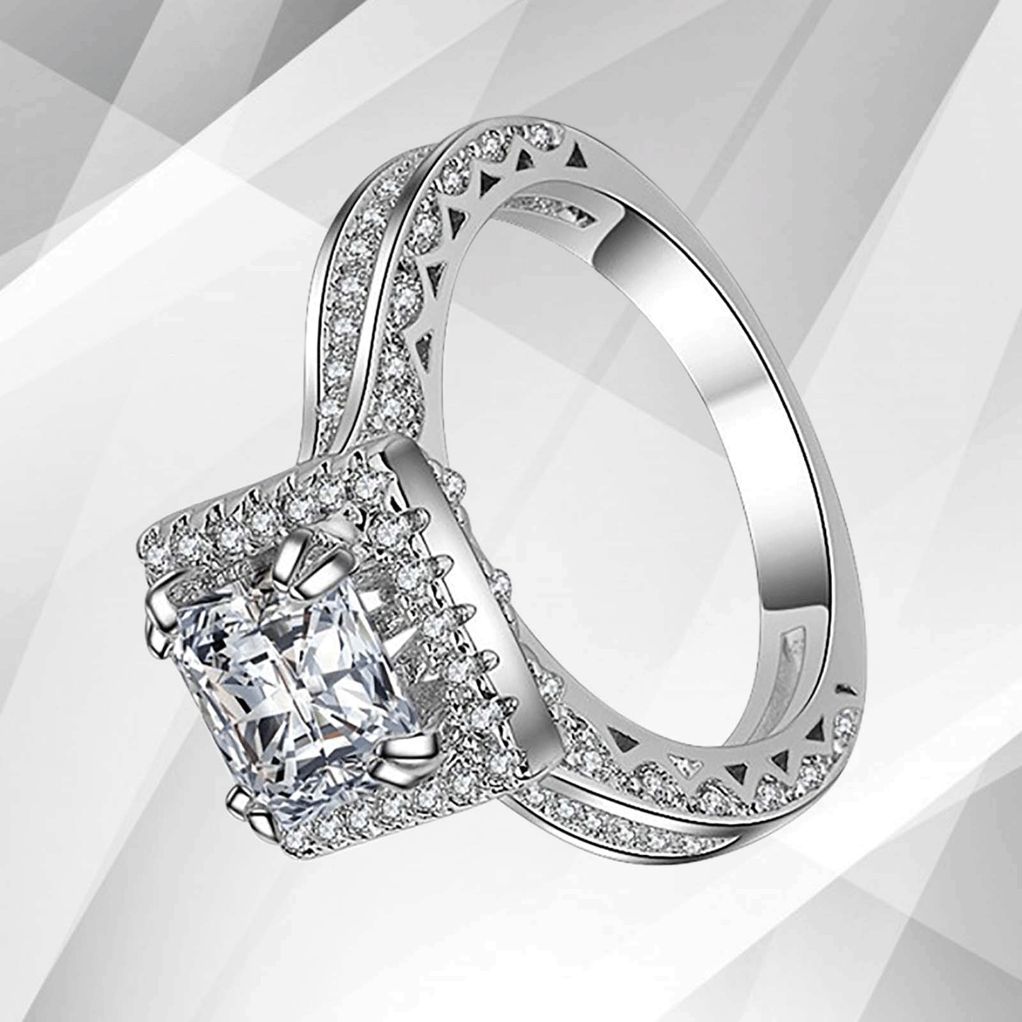 2.5Ct Princess-Cut 94 Diamonds Cushion Halo Engagement Ring 18Ct White Gold Over