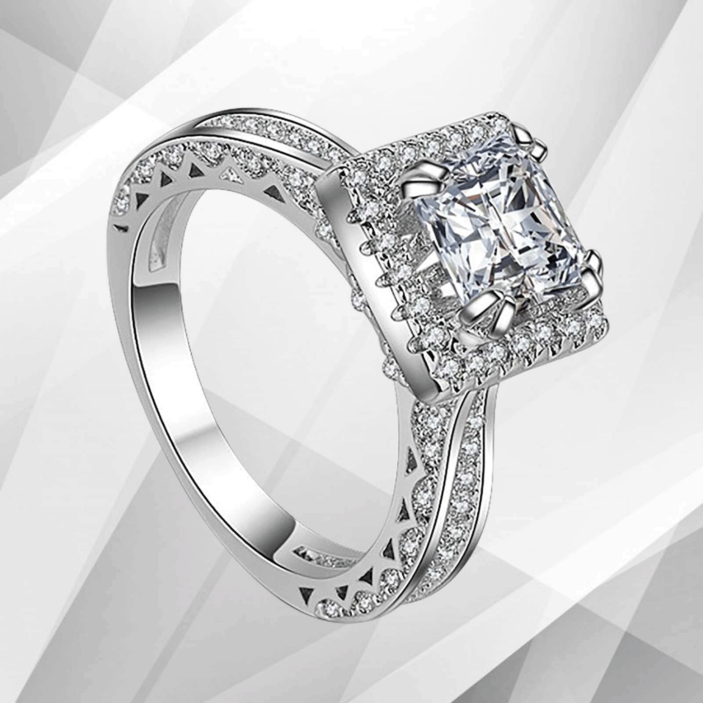 2.5Ct Princess-Cut 94 Diamonds Cushion Halo Engagement Ring 18Ct White Gold Over