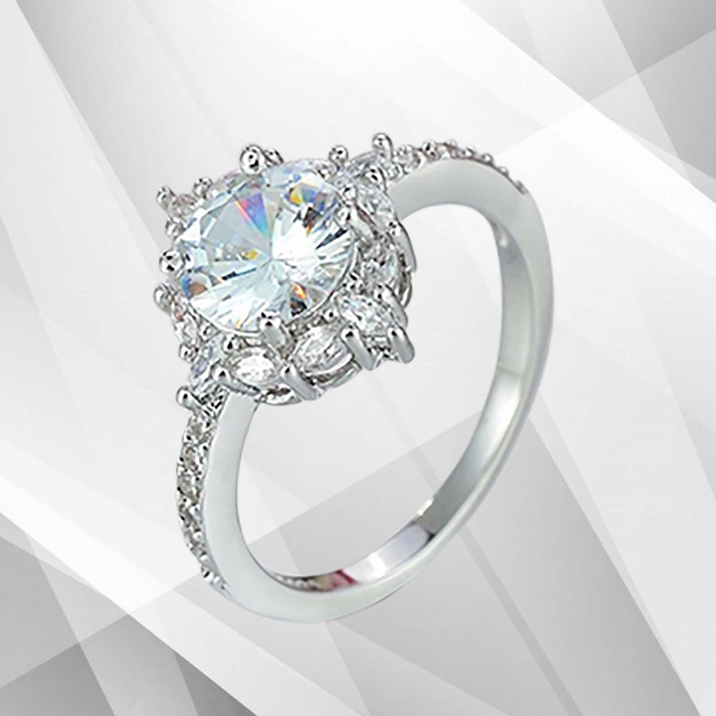2.5Ct Round-Cut 25 CZ Diamonds Halo Bridal Engagement Ring 18K White Gold Over