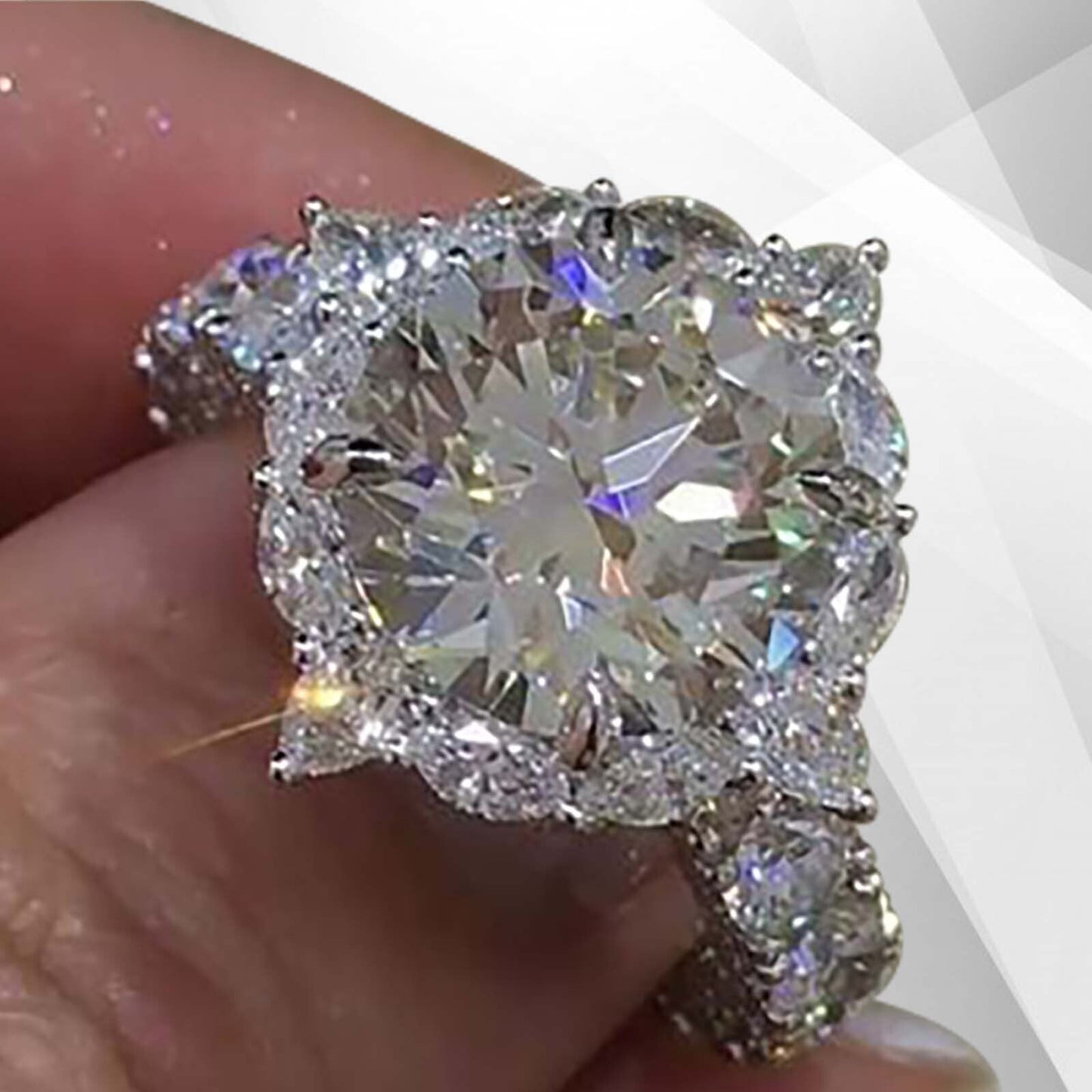 2.5Ct Round-Cut 25 CZ Diamonds Halo Bridal Engagement Ring 18K White Gold Over