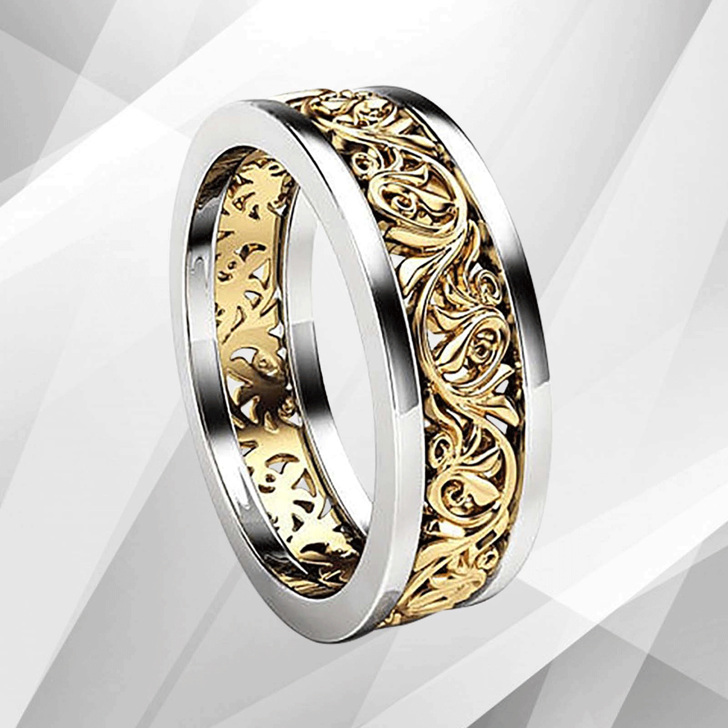 Two Colour 18Ct Yellow And White Gold Over Celtic Wedding Ring Band Hand Made