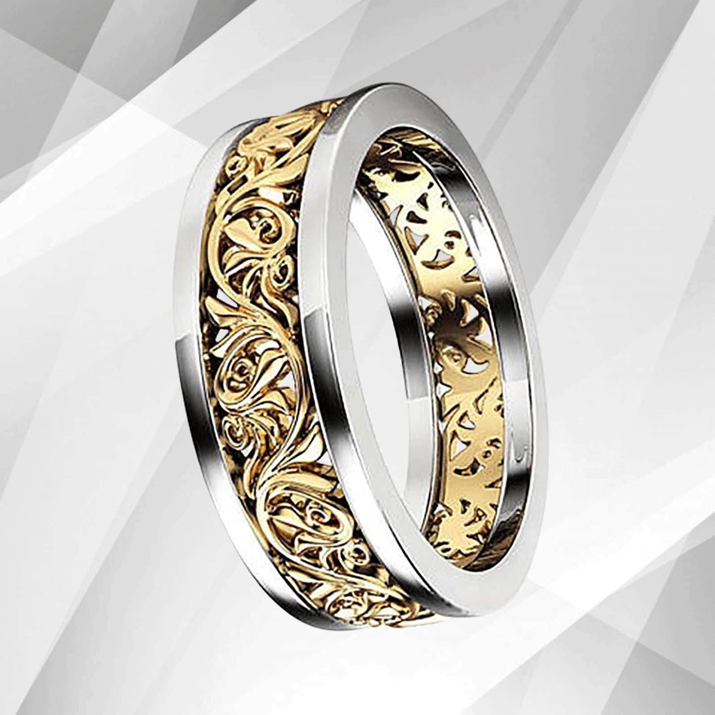 Two Colour 18Ct Yellow And White Gold Over Celtic Wedding Ring Band Hand Made