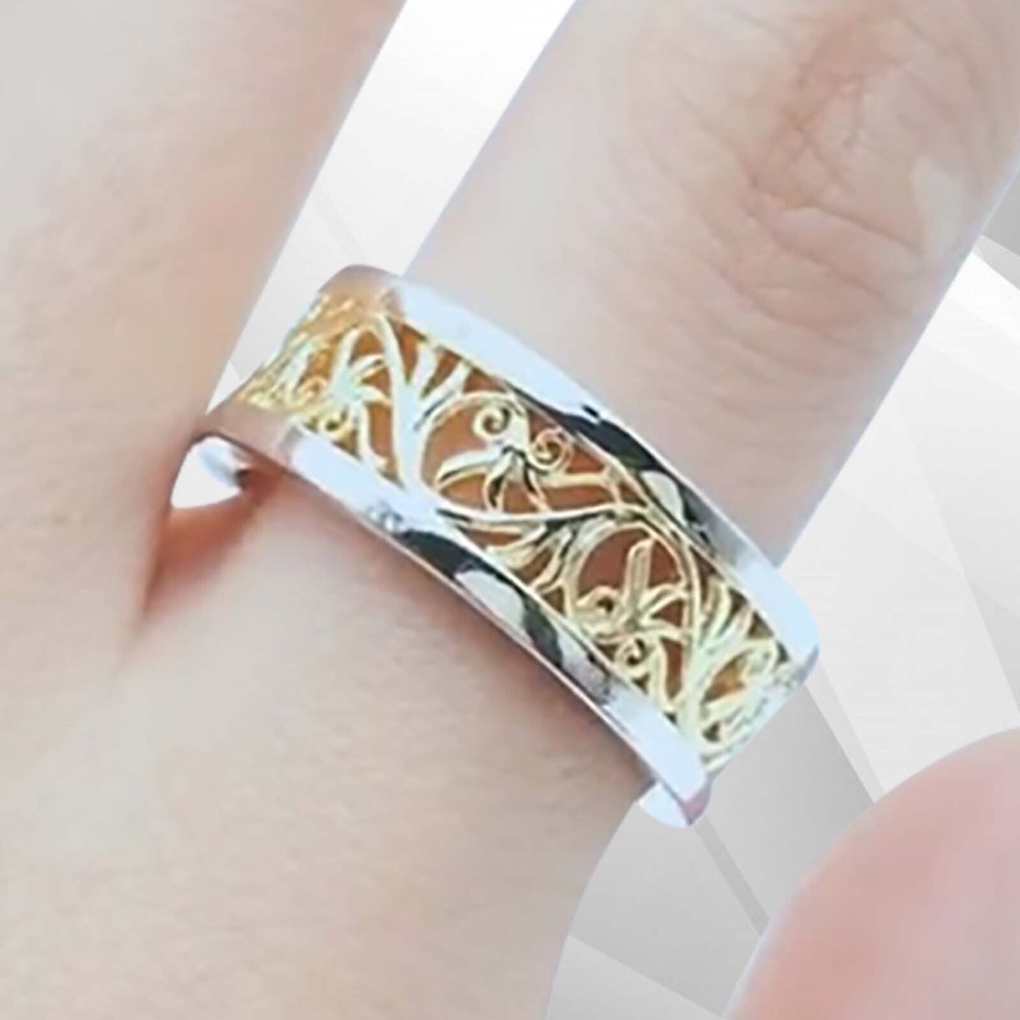 Two Colour 18Ct Yellow And White Gold Over Celtic Wedding Ring Band Hand Made