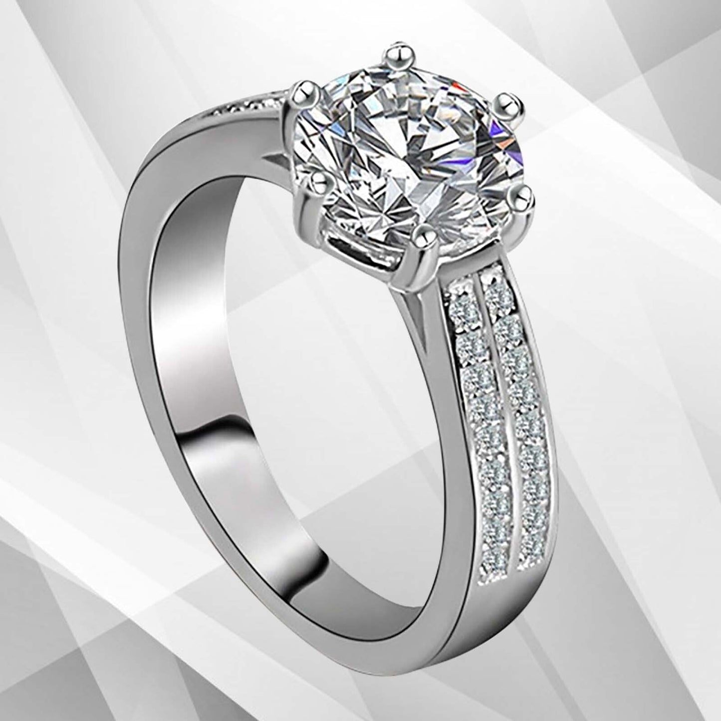 2.88Ct Round-Cut 37 Best CZ Diamonds Bridal Engagement Ring 18Ct White Gold Over