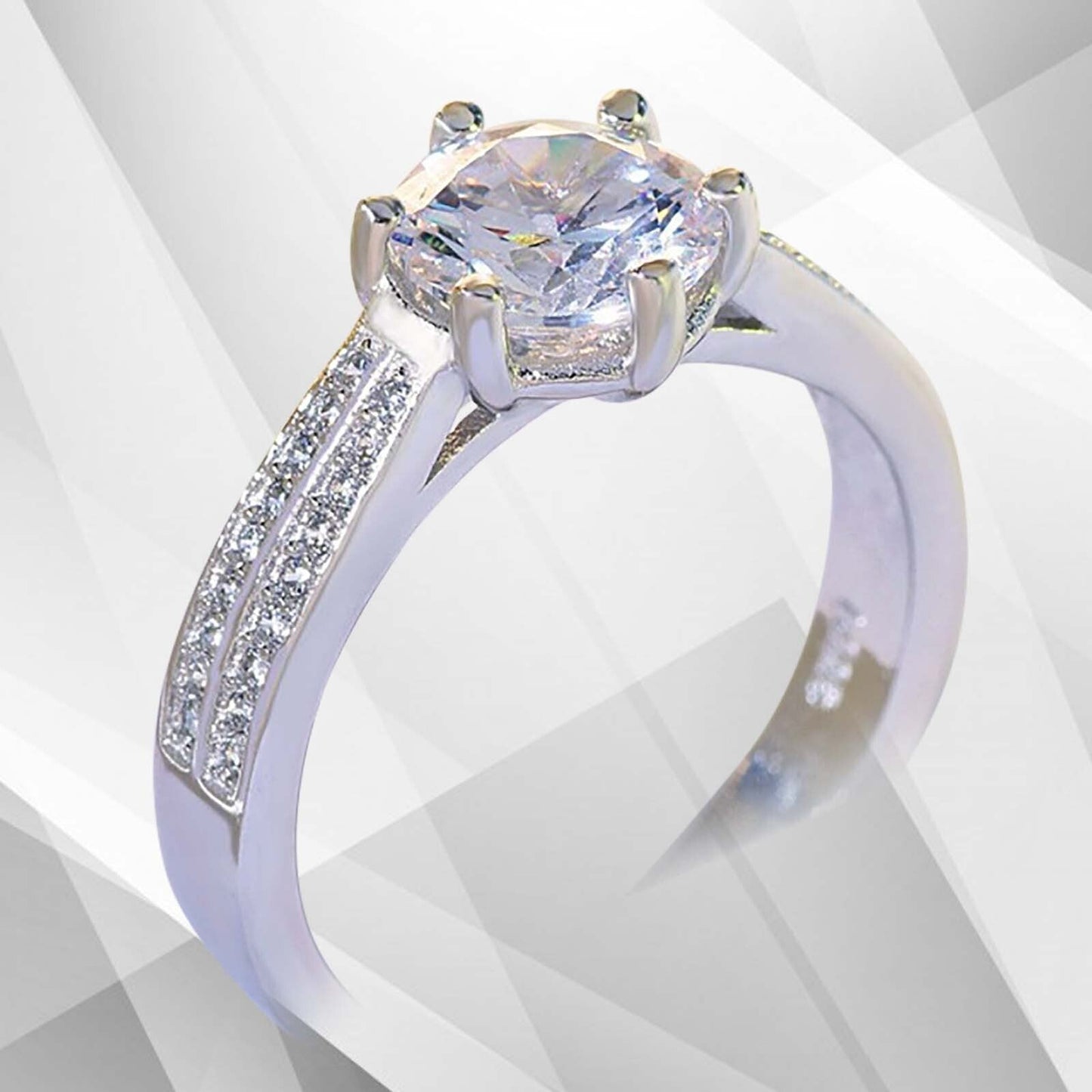 2.88Ct Round-Cut 37 Best CZ Diamonds Bridal Engagement Ring 18Ct White Gold Over
