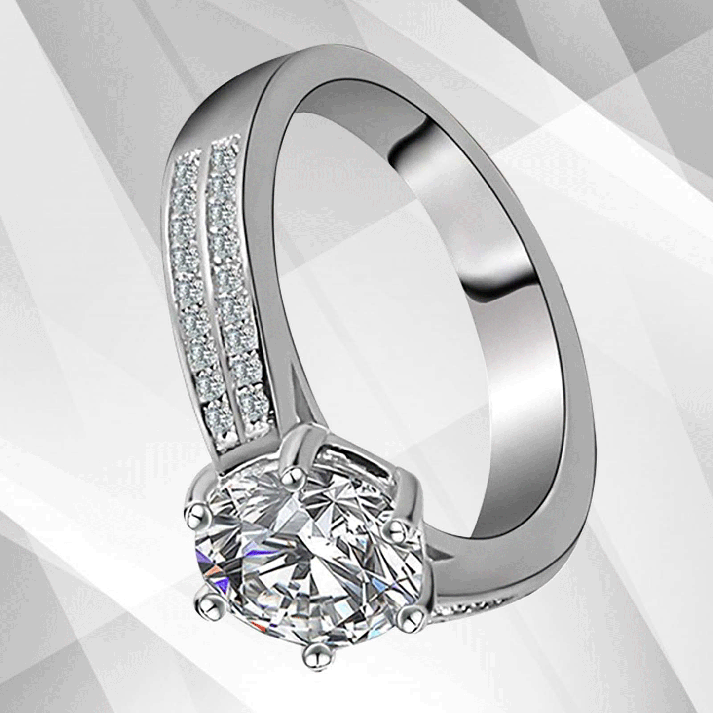 2.88Ct Round-Cut 37 Best CZ Diamonds Bridal Engagement Ring 18Ct White Gold Over