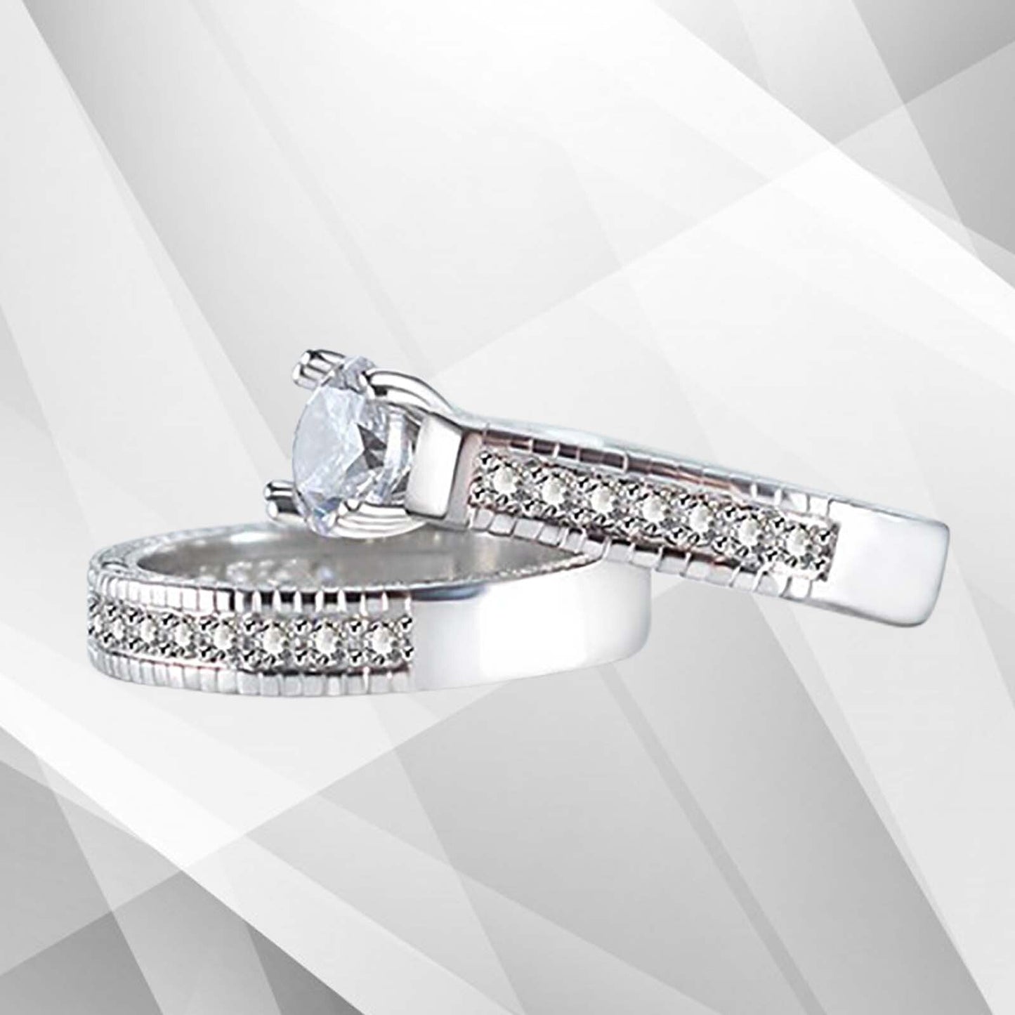2.50Ct Diamond Posh Bridal Engagement Double Band Ring Set 18Ct White Gold Over