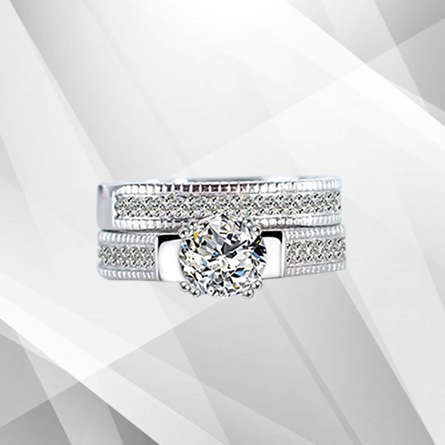 2.50Ct Diamond Posh Bridal Engagement Double Band Ring Set 18Ct White Gold Over