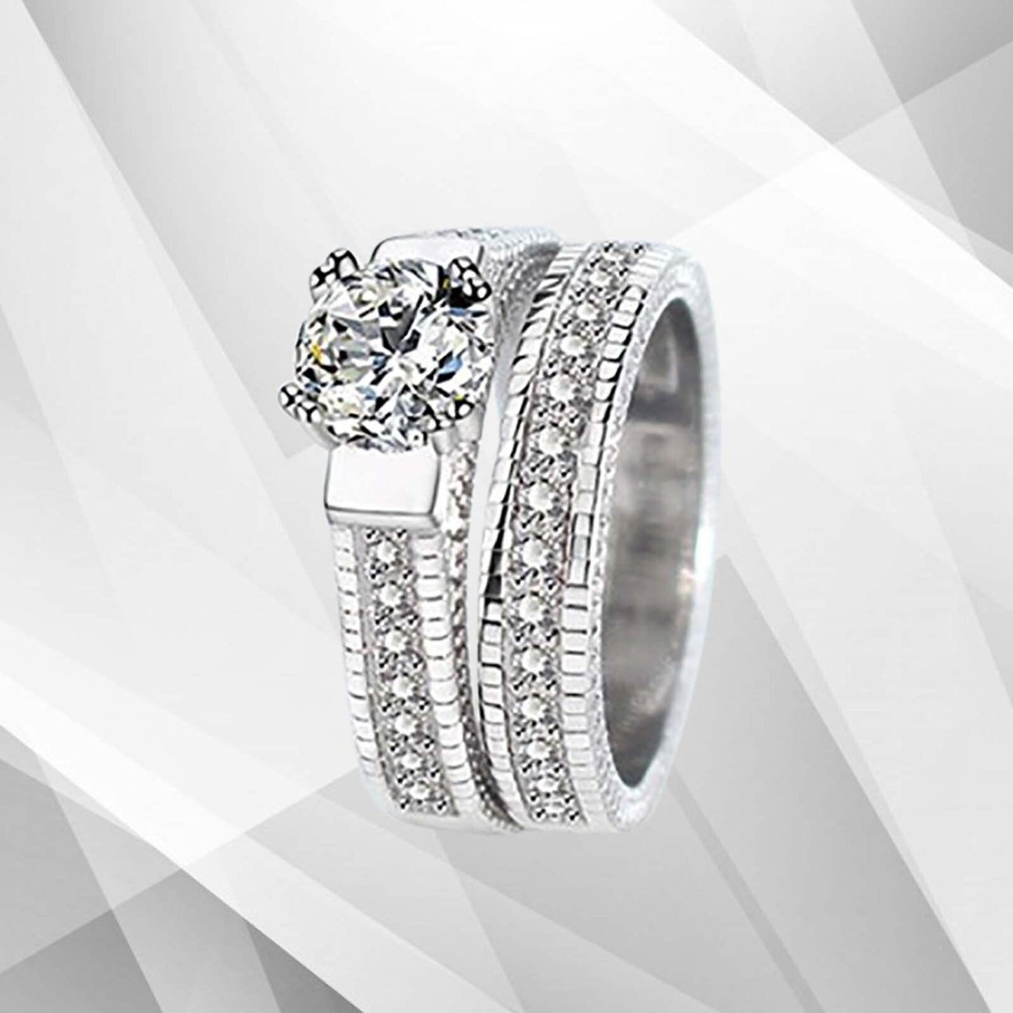 2.50Ct Diamond Posh Bridal Engagement Double Band Ring Set 18Ct White Gold Over