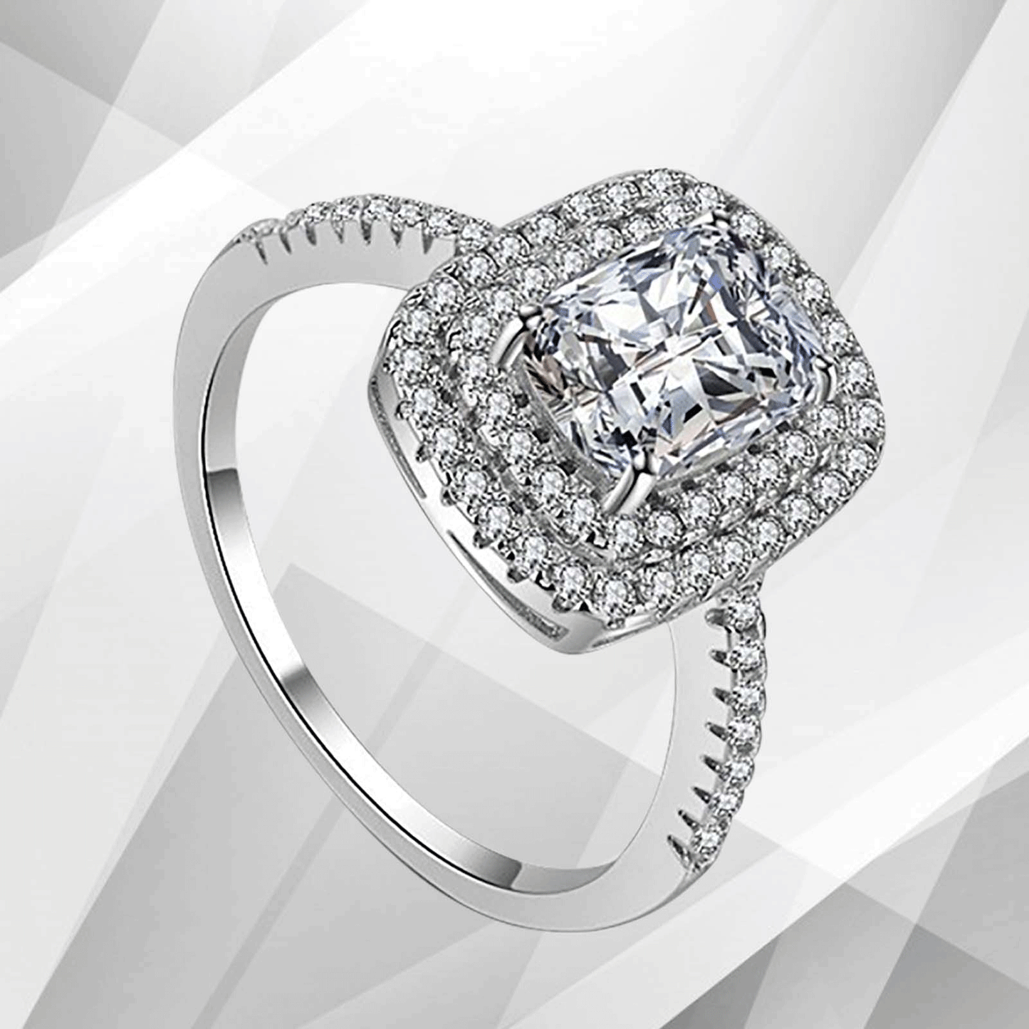 2.5Ct Square-Cut Diamond Cushion Halo Bridal Engagement Ring 18K White Gold Over