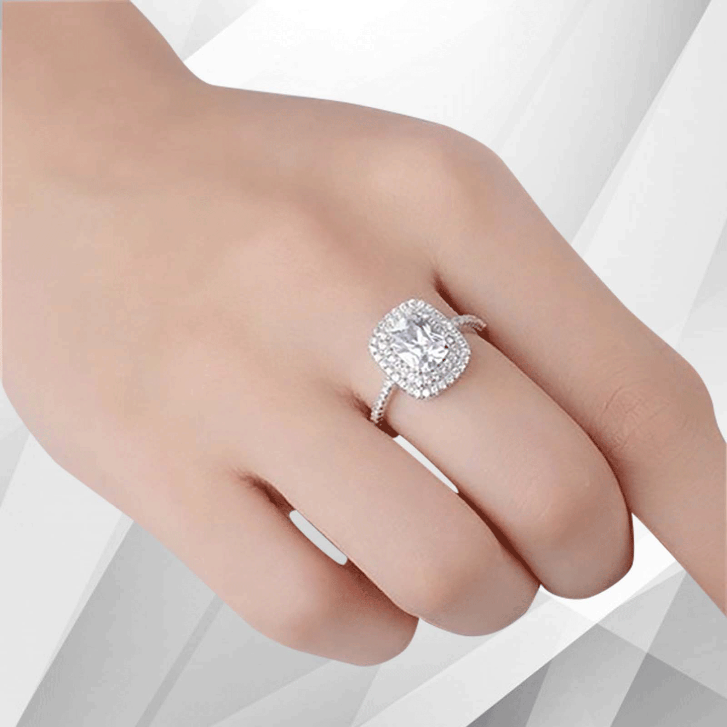 2.5Ct Square-Cut Diamond Cushion Halo Bridal Engagement Ring 18K White Gold Over