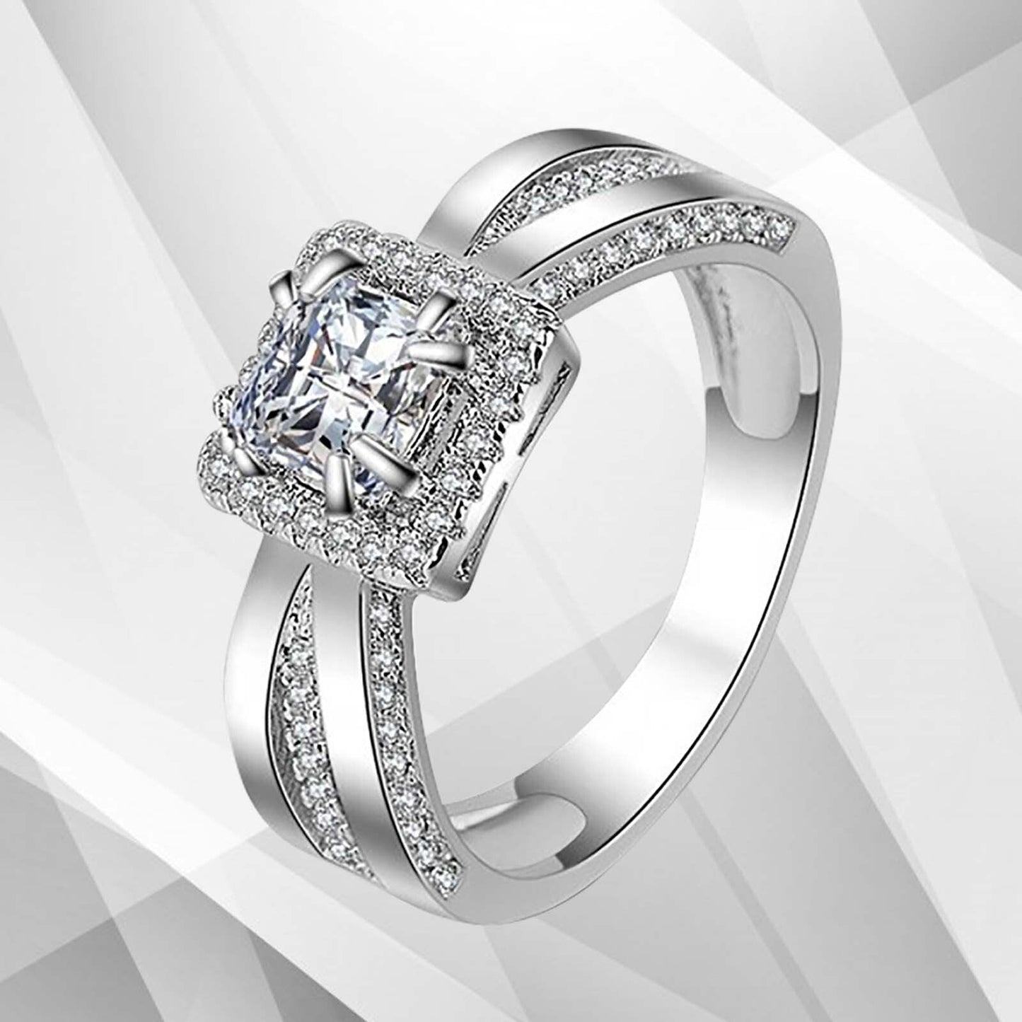 2.0Ct Square-Cut Diamond Cushion Halo Bridal Engagement Ring 18K White Gold Over