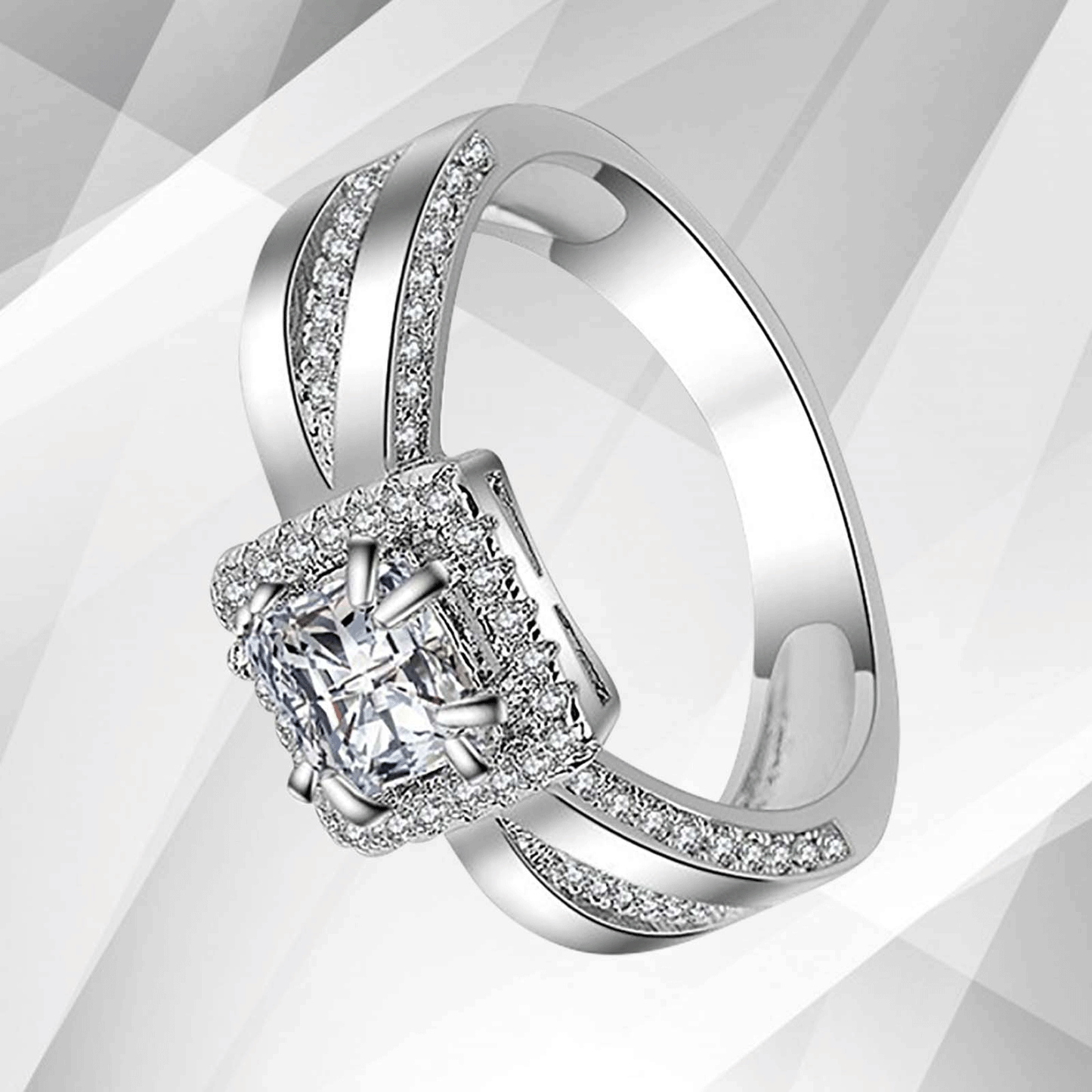 2.0Ct Square-Cut Diamond Cushion Halo Bridal Engagement Ring 18K White Gold Over