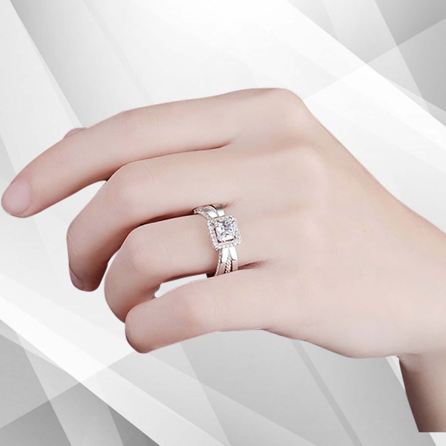 2.0Ct Square-Cut Diamond Cushion Halo Bridal Engagement Ring 18K White Gold Over