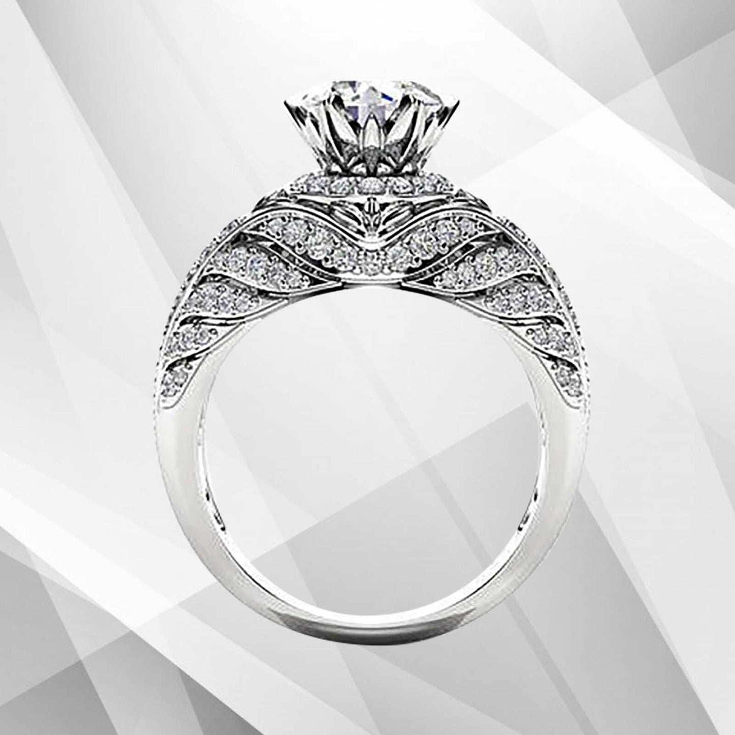 2.50Ct Round-Cut 55 Diamonds Engagement Party Solitaire Ring 18k White Gold Over