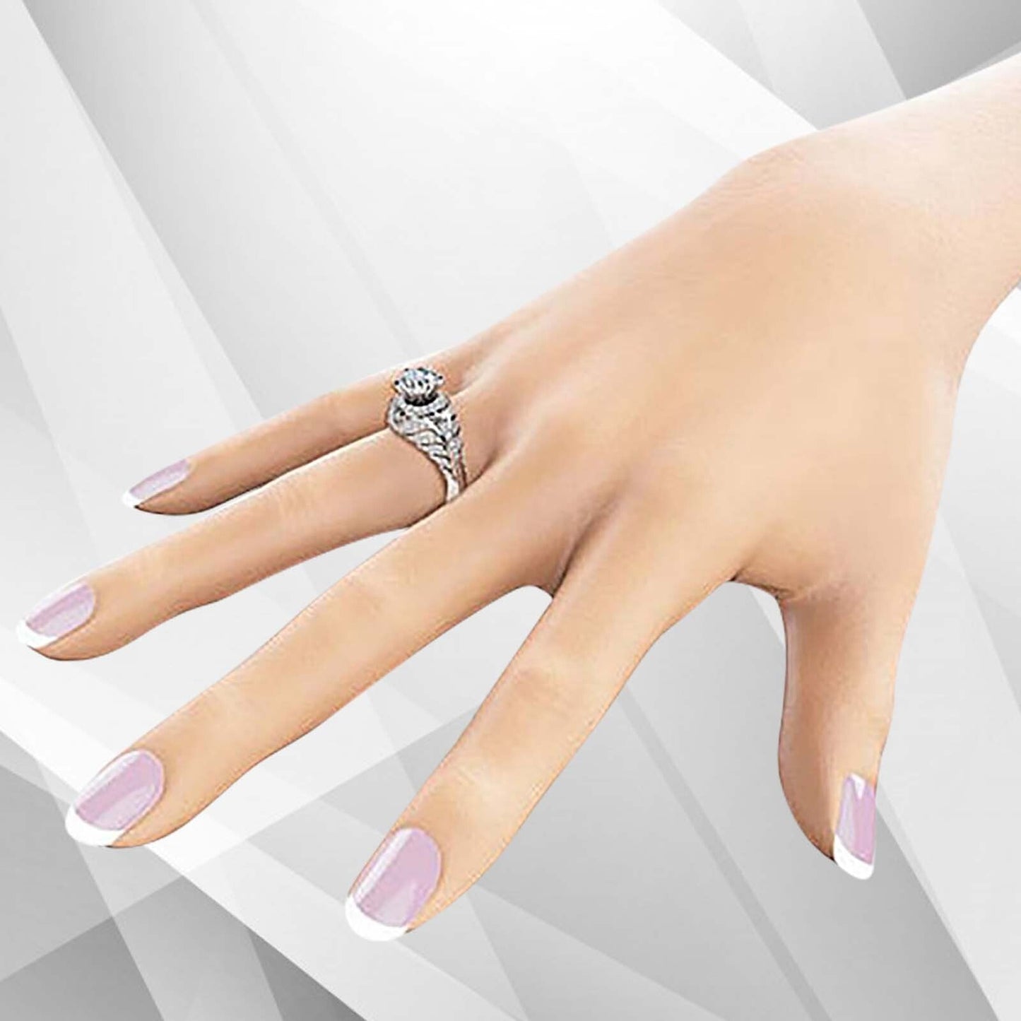 2.50Ct Round-Cut 55 Diamonds Engagement Party Solitaire Ring 18k White Gold Over