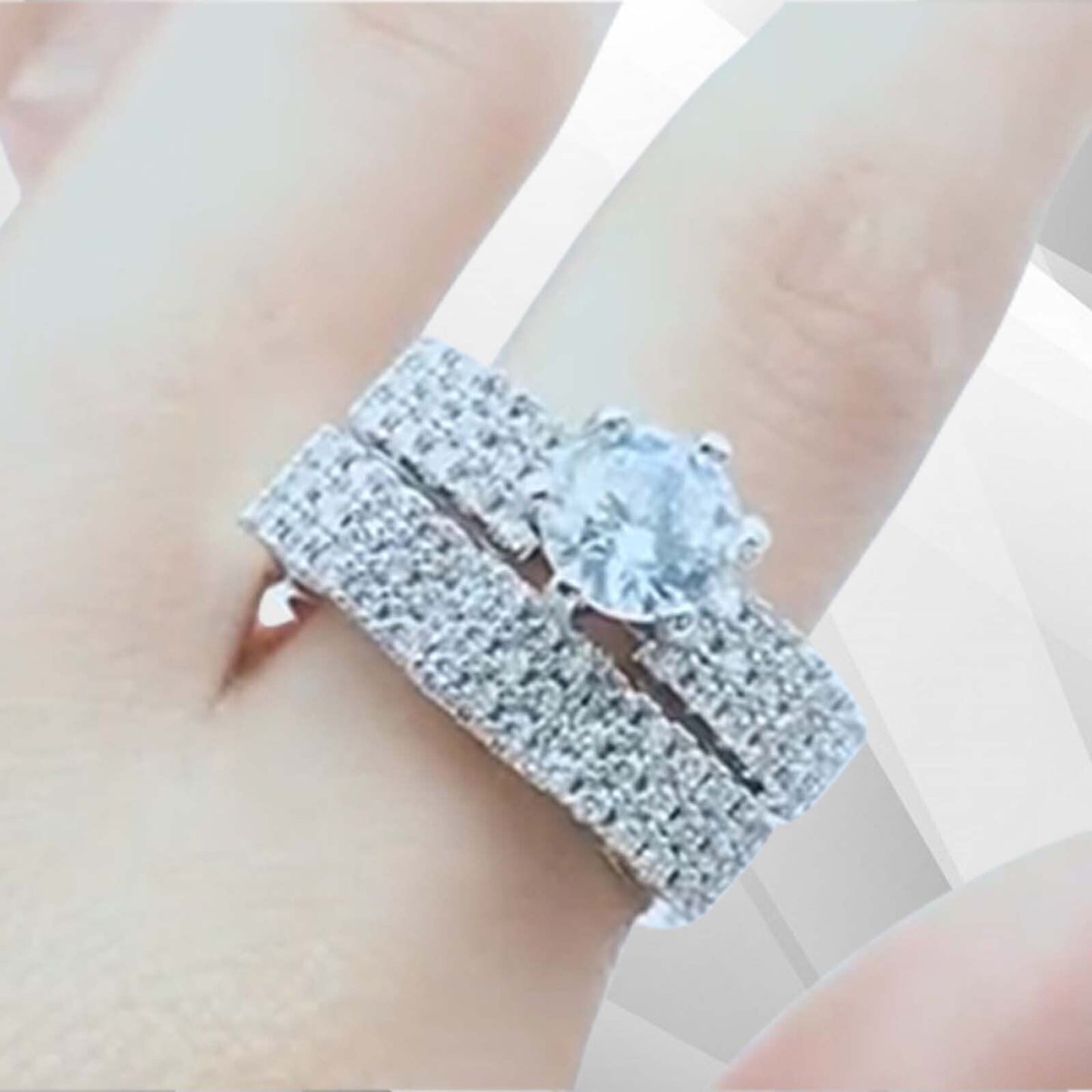 2.50Ct CZ Diamonds Luxury Bridal Engagement Double Ring Set 18Ct White Gold Over