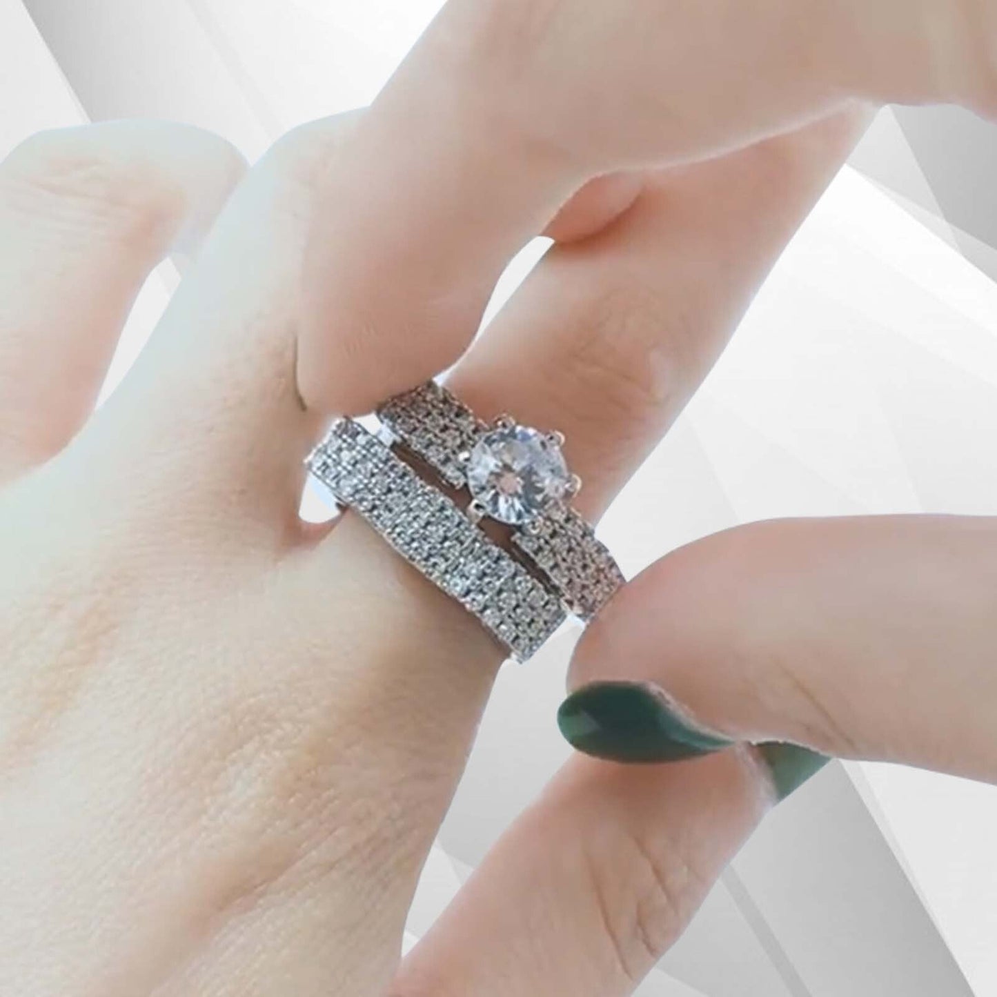 2.50Ct CZ Diamonds Luxury Bridal Engagement Double Ring Set 18Ct White Gold Over