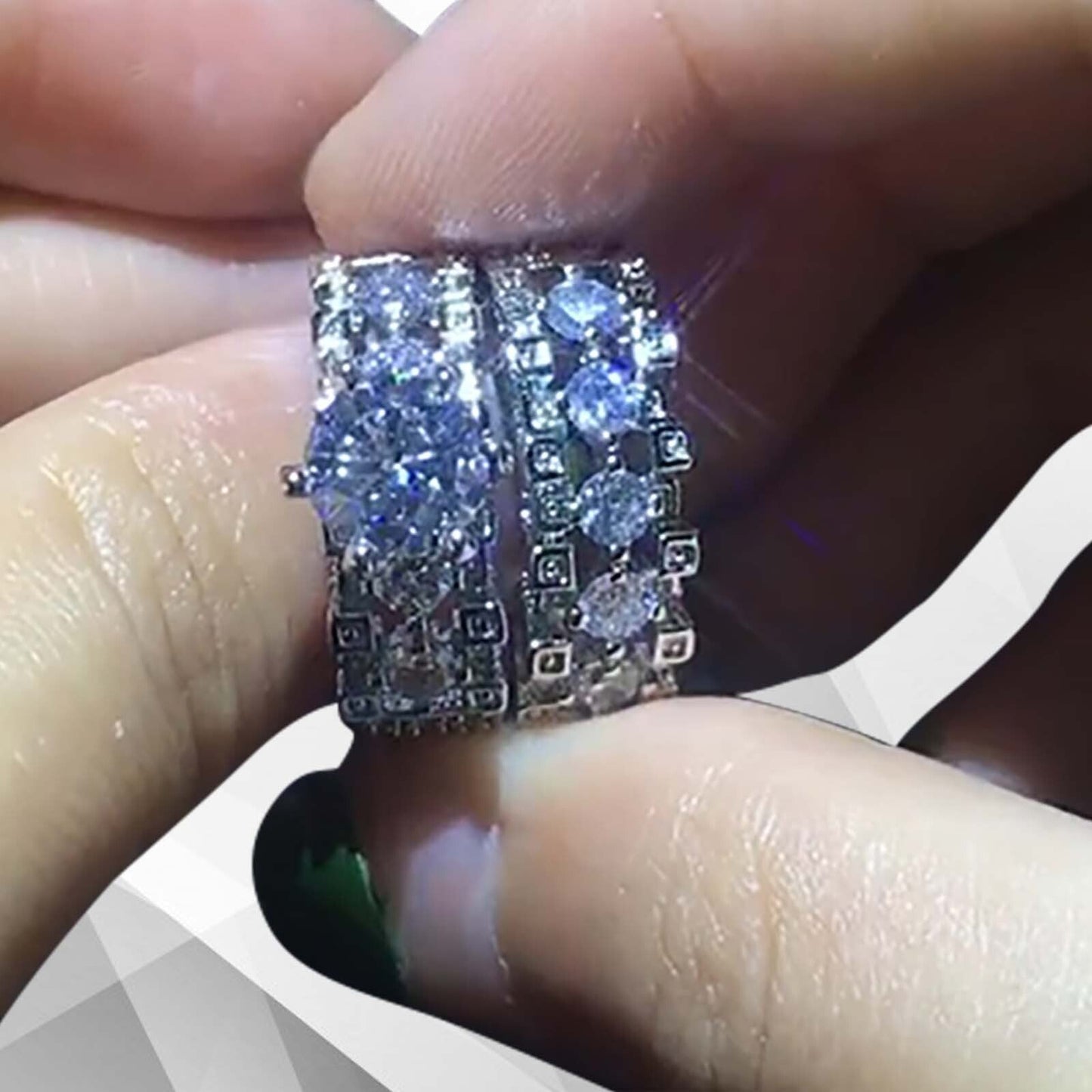2.0Ct 66 CZ Diamonds Posh Bridal Engagement Double Ring Set 18Ct White Gold Over