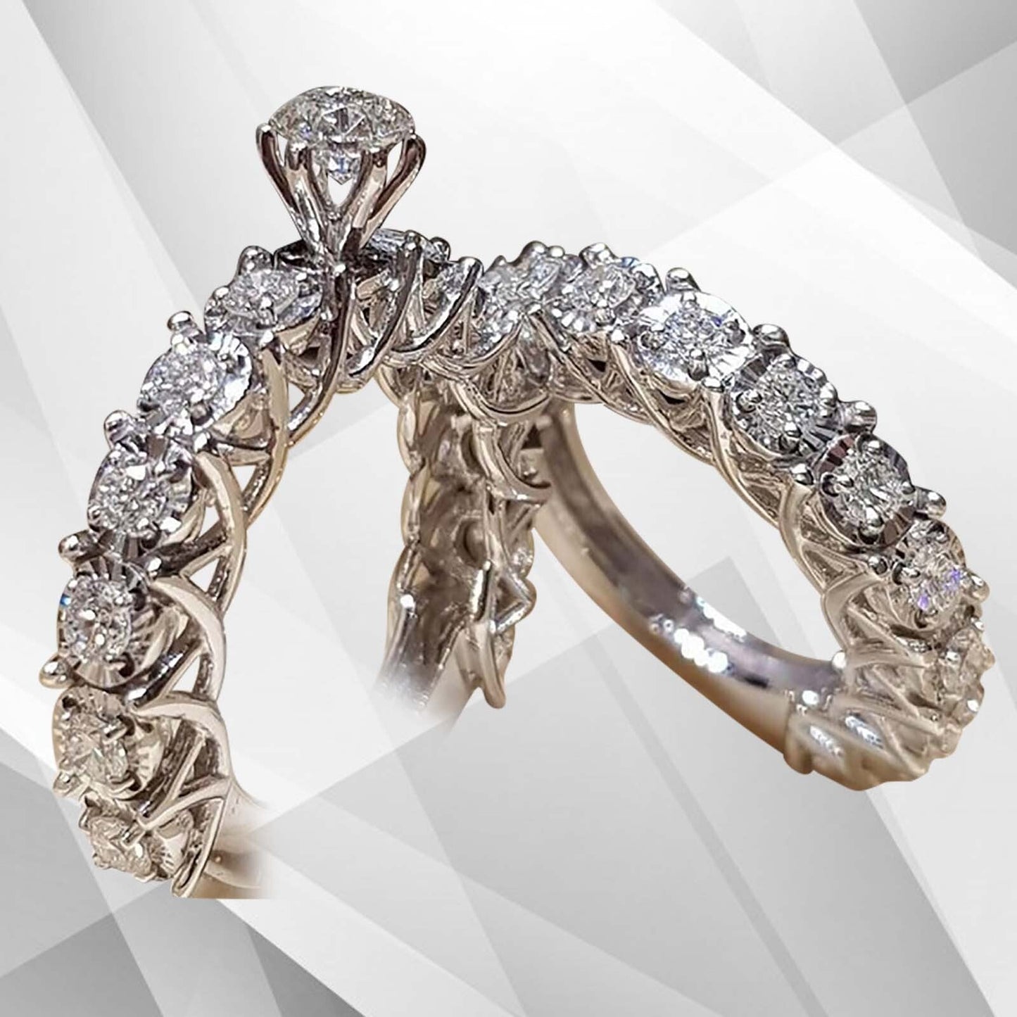 2.5Ct Total 25 CZ Diamonds Solitaire Bridal Engagement Ring 18K White Gold Over