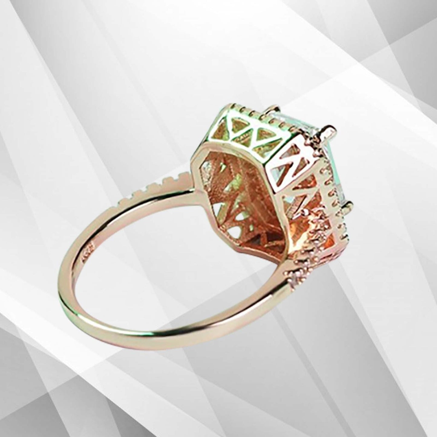 3.2Ct CZ Diamond Cushion Halo Bridal Engagement Promise Ring 18Ct Rose Gold Over