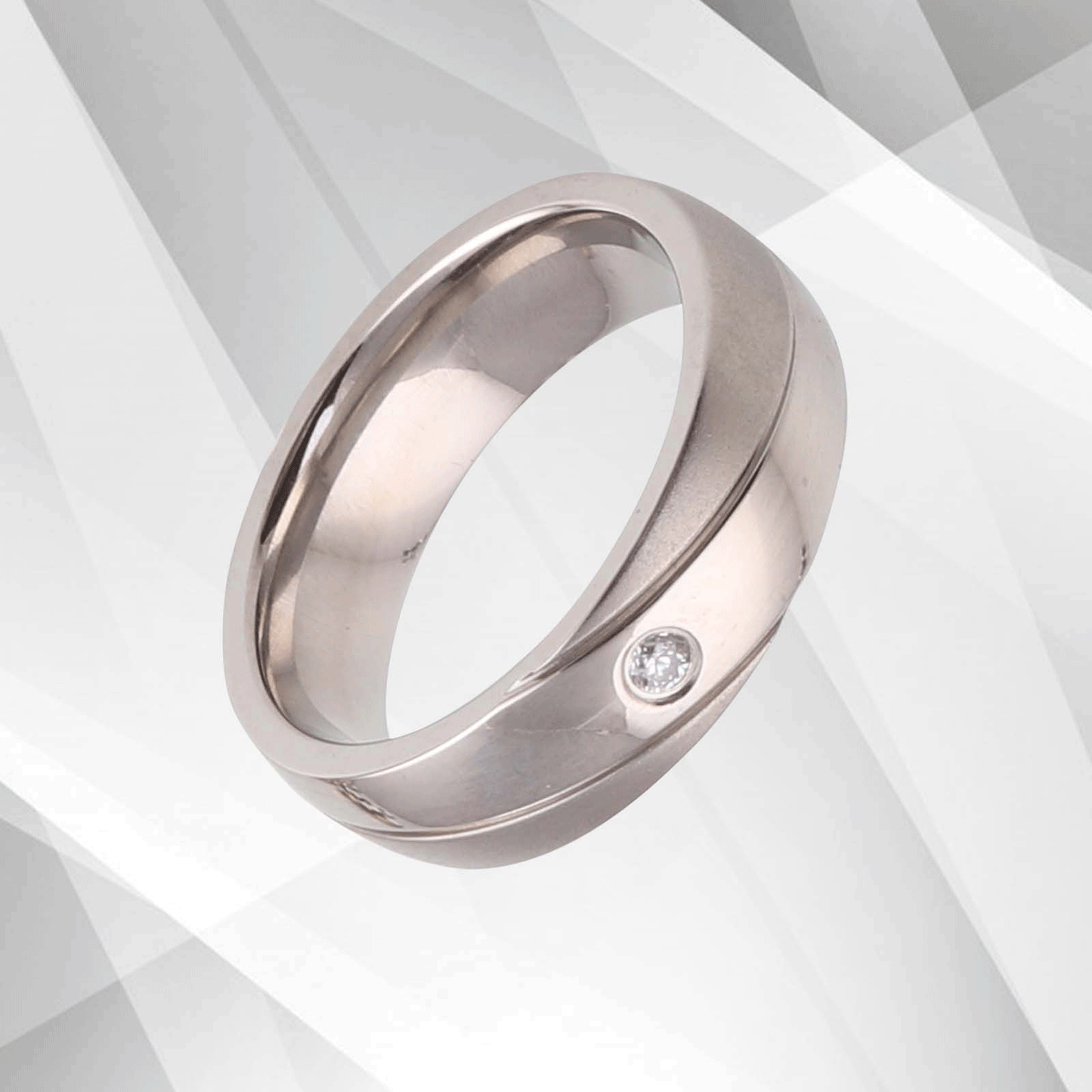 6mm Wide Matt And Sparkling Finish Titanium 0.35Ct C Z Diamond Wedding Band Ring