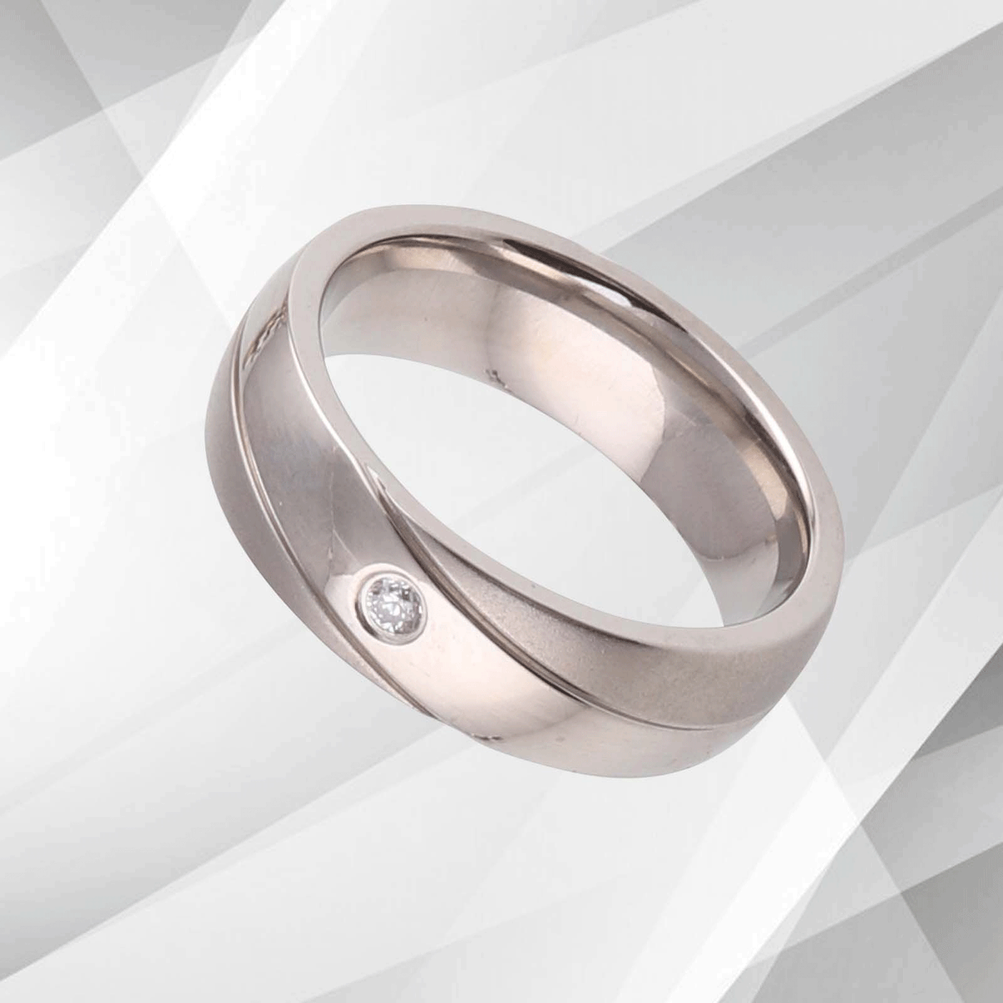 6mm Wide Matt And Sparkling Finish Titanium 0.35Ct C Z Diamond Wedding Band Ring