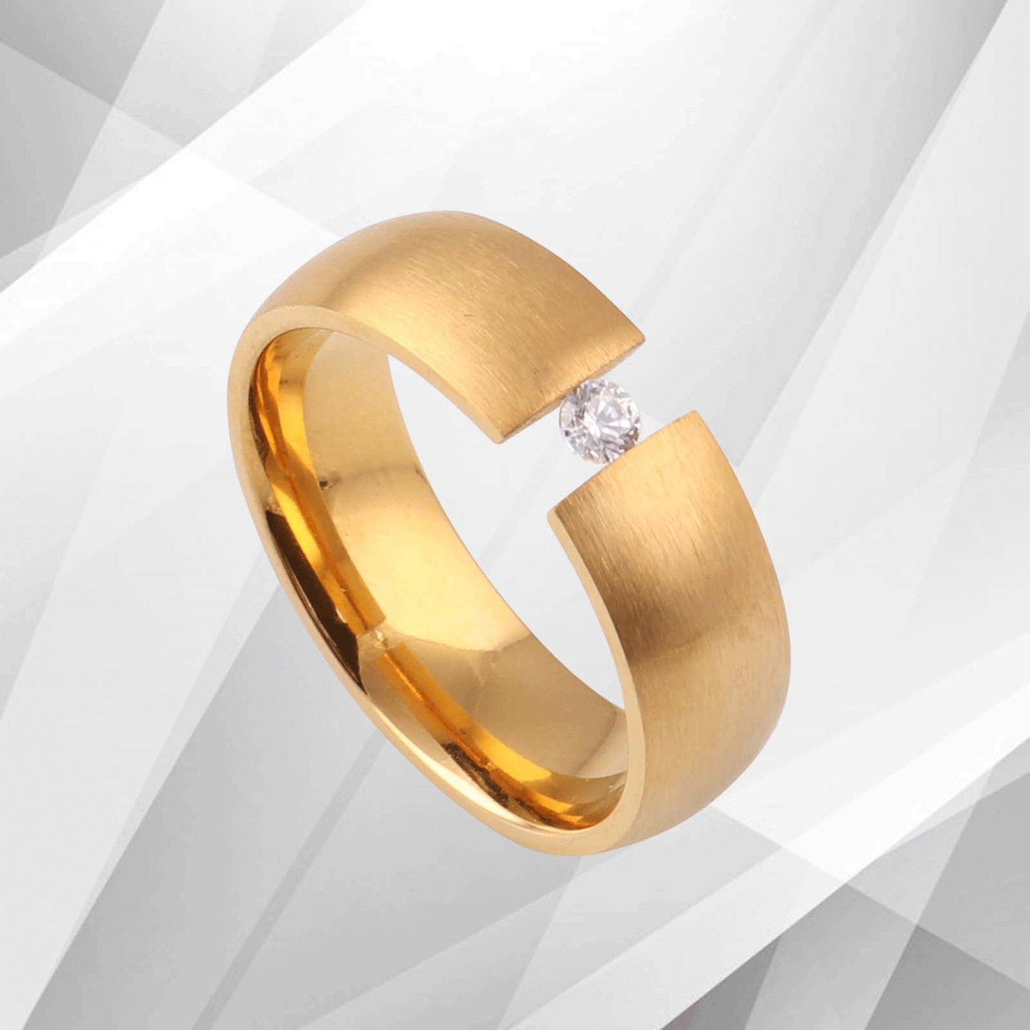 18Ct Yellow Gold Over 0.35Ct C Z Diamond Titanium Wedding Engagement Band Ring