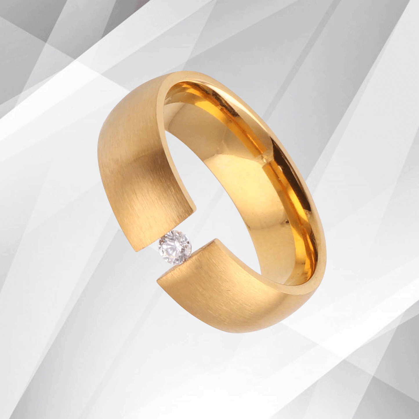 18Ct Yellow Gold Over 0.35Ct C Z Diamond Titanium Wedding Engagement Band Ring
