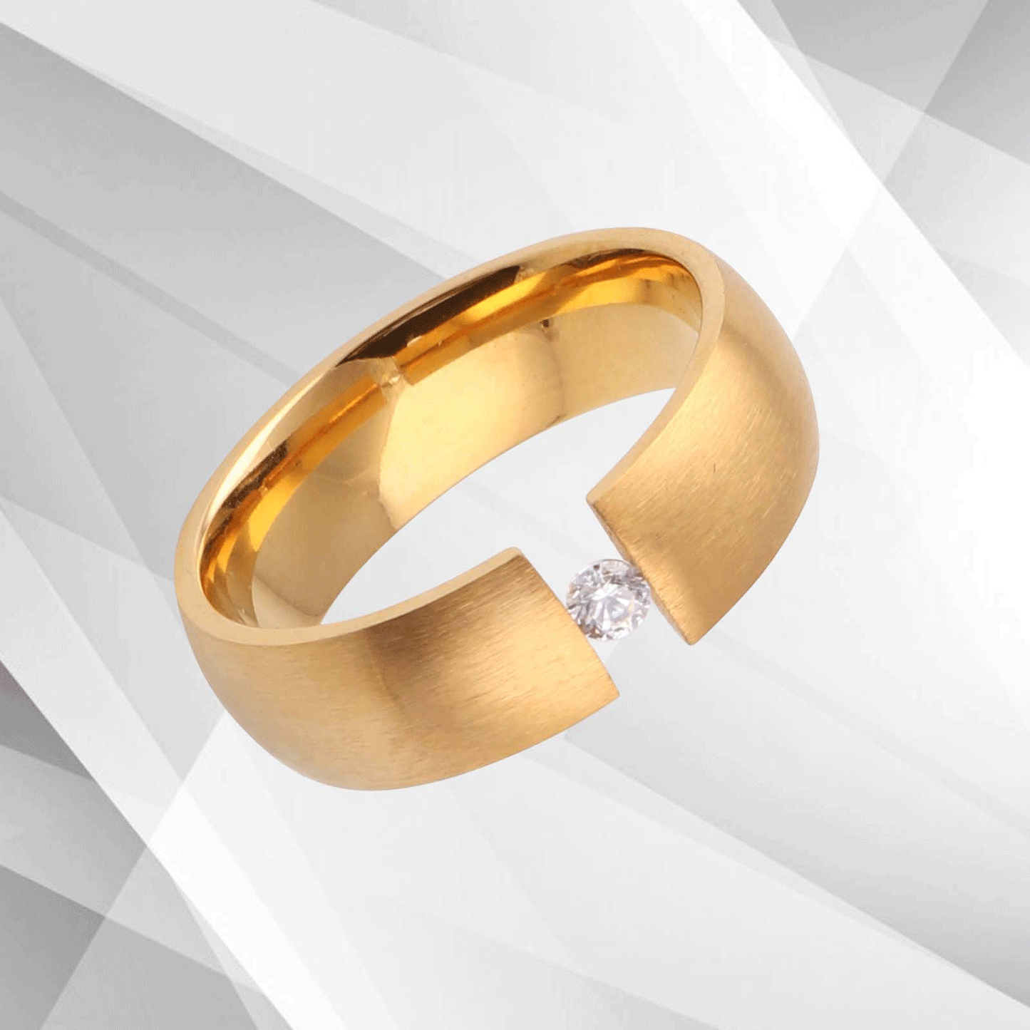 18Ct Yellow Gold Over 0.35Ct C Z Diamond Titanium Wedding Engagement Band Ring