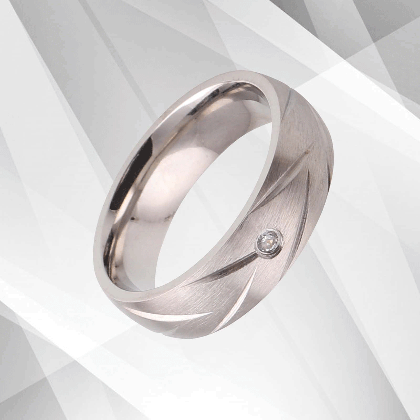 UK 18Ct White Gold Over 0.35Ct C Z Diamond Matt Titanium Wedding Band Ring 6mm