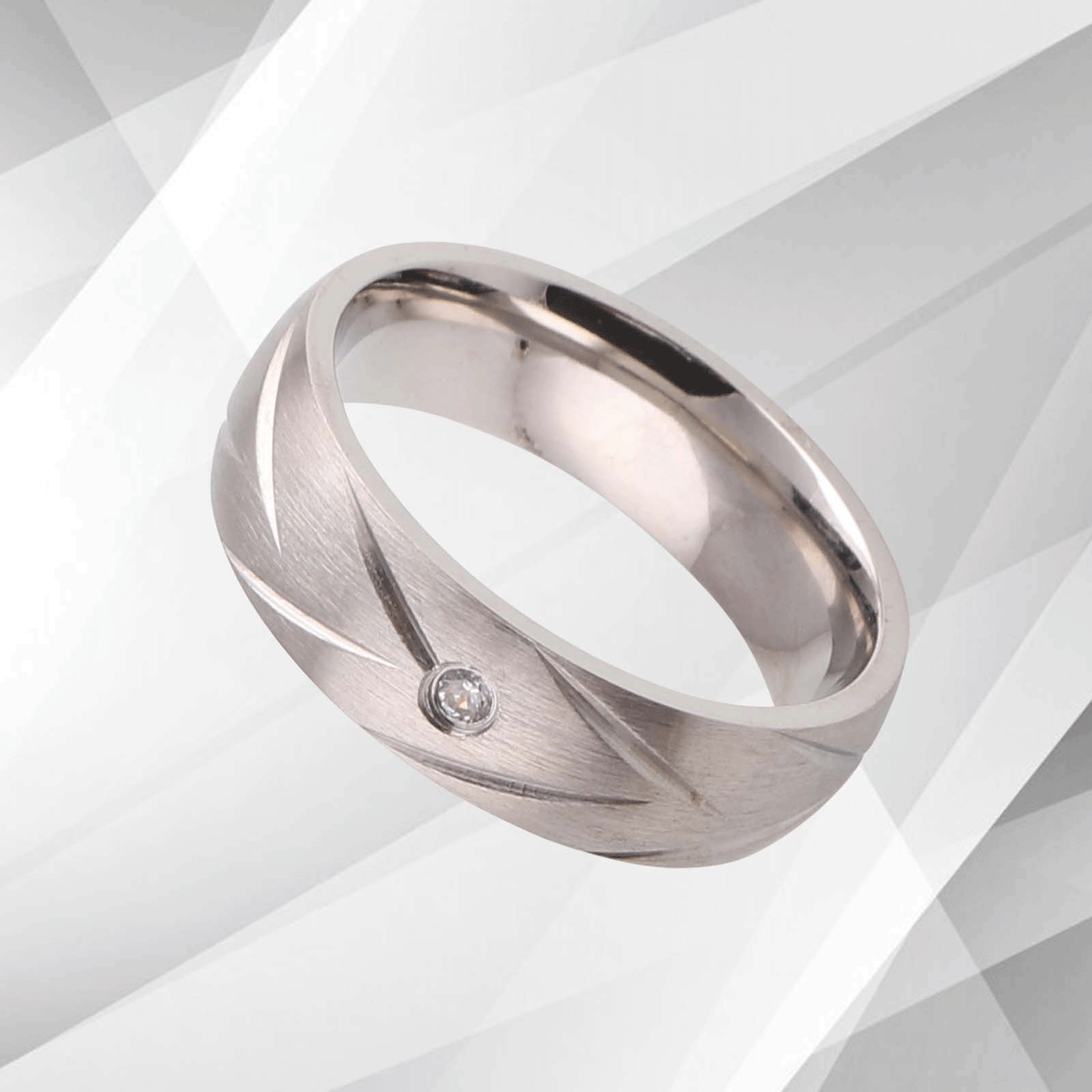 UK 18Ct White Gold Over 0.35Ct C Z Diamond Matt Titanium Wedding Band Ring 6mm