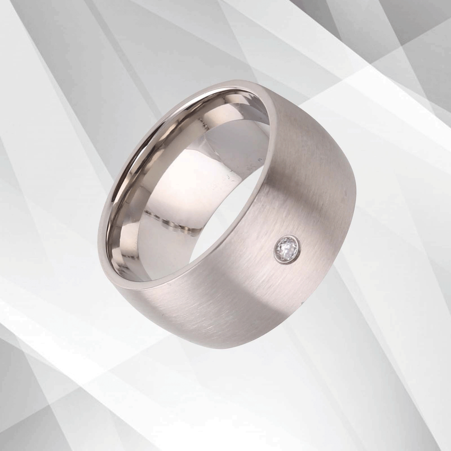 UK 10mm Titanium Wedding Ring Engagement Band 0.35Ct C Z Diamond 18Ct Gold Over