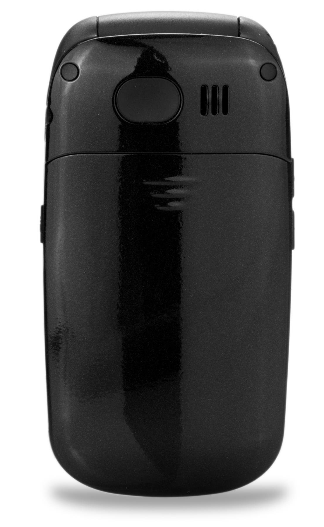 TT750 Lunar BLACK Flip Folding Dual Screen Big Button Mobile Phone & Dock Charger, CB4 Nylon Holster Case & Vodafone Sim Card