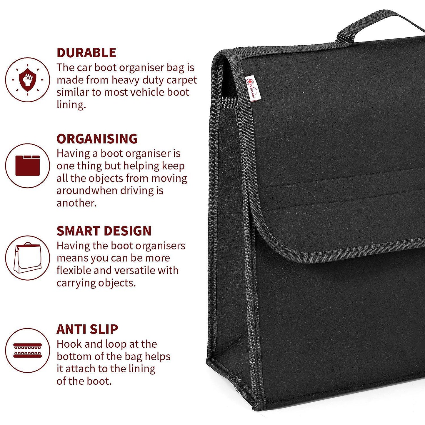 Black Anti Slip Car Trunk Boot Storage Organiser Case Tool Bag - Medium