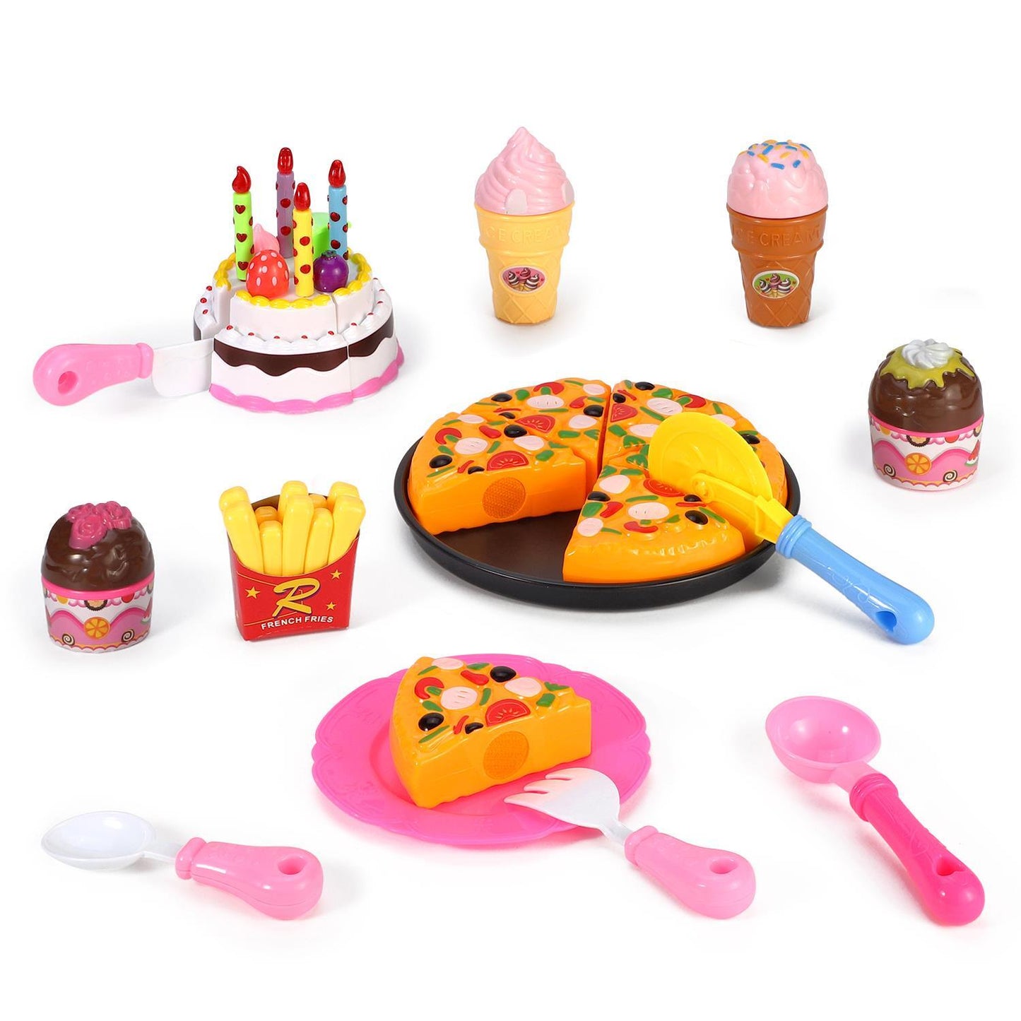 SOKA Pizza, Ice Cream & Cake Pretend Play Toy Set Food Playset for Kids 3+