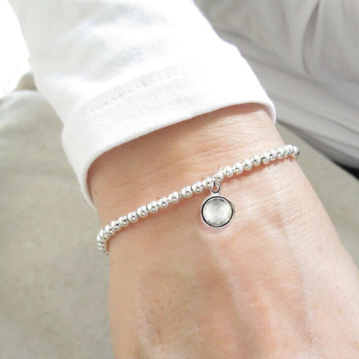 April Birthstone Beaded Bracelet - clear crystal