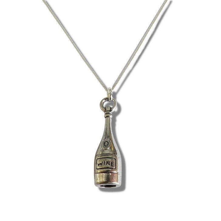 Wine Bottle Silver Necklace