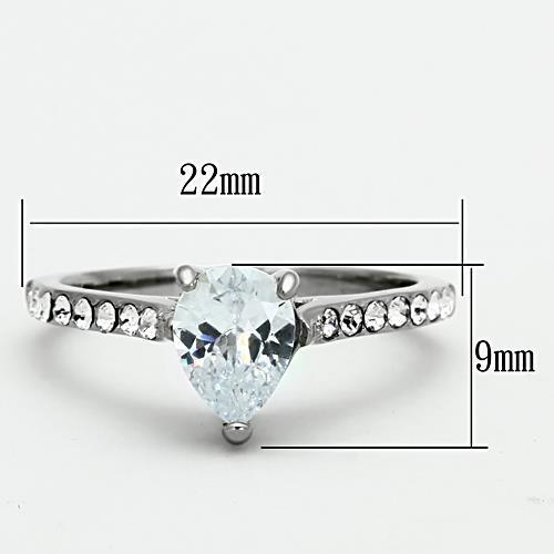TK1337 - High polished (no plating) Stainless Steel Ring with AAA Grade CZ in Clear