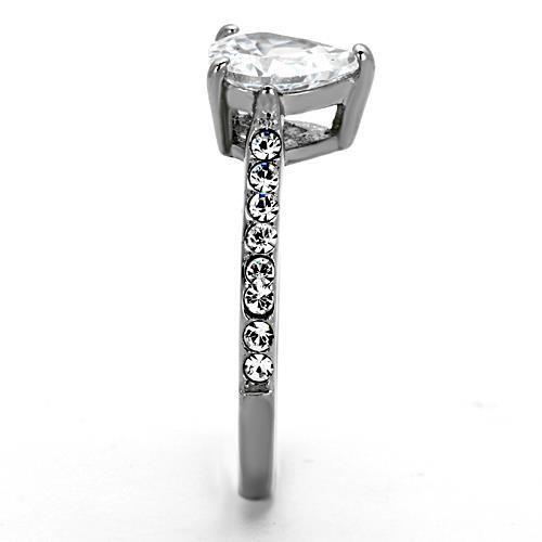 TK1337 - High polished (no plating) Stainless Steel Ring with AAA Grade CZ in Clear